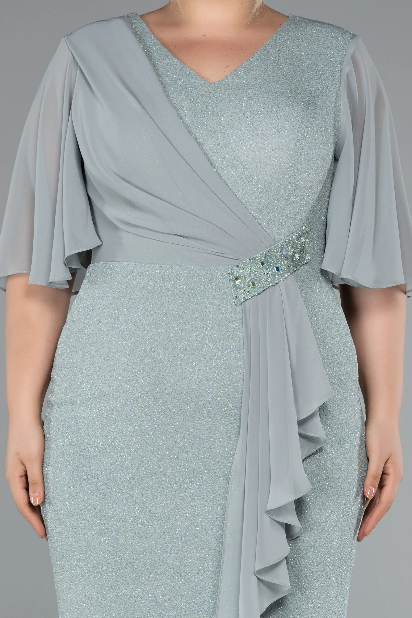 Mint-Midi Plus Size Evening Dress ABK1826