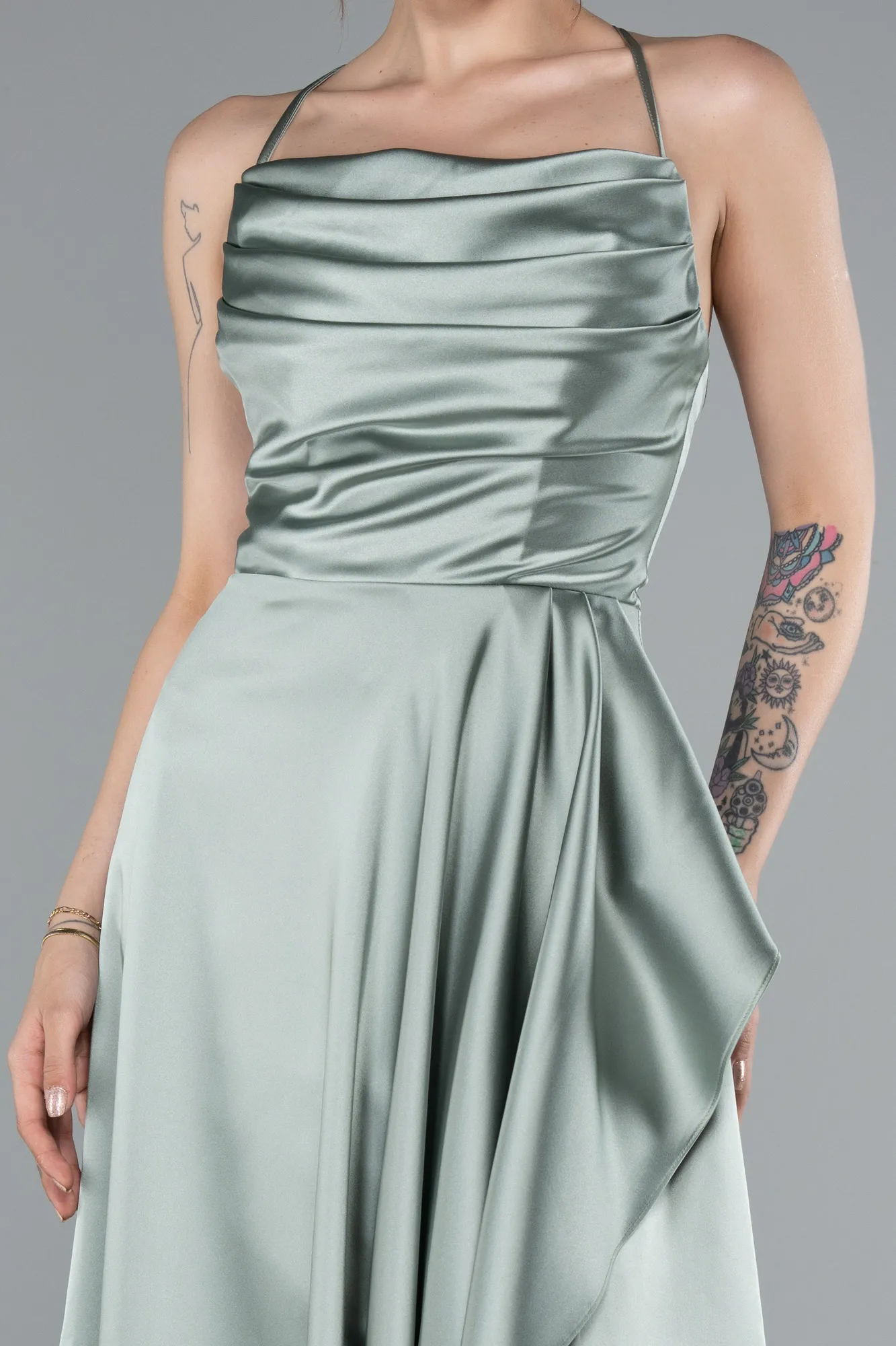 Mint-Midi Satin Invitation Dress ABK1586