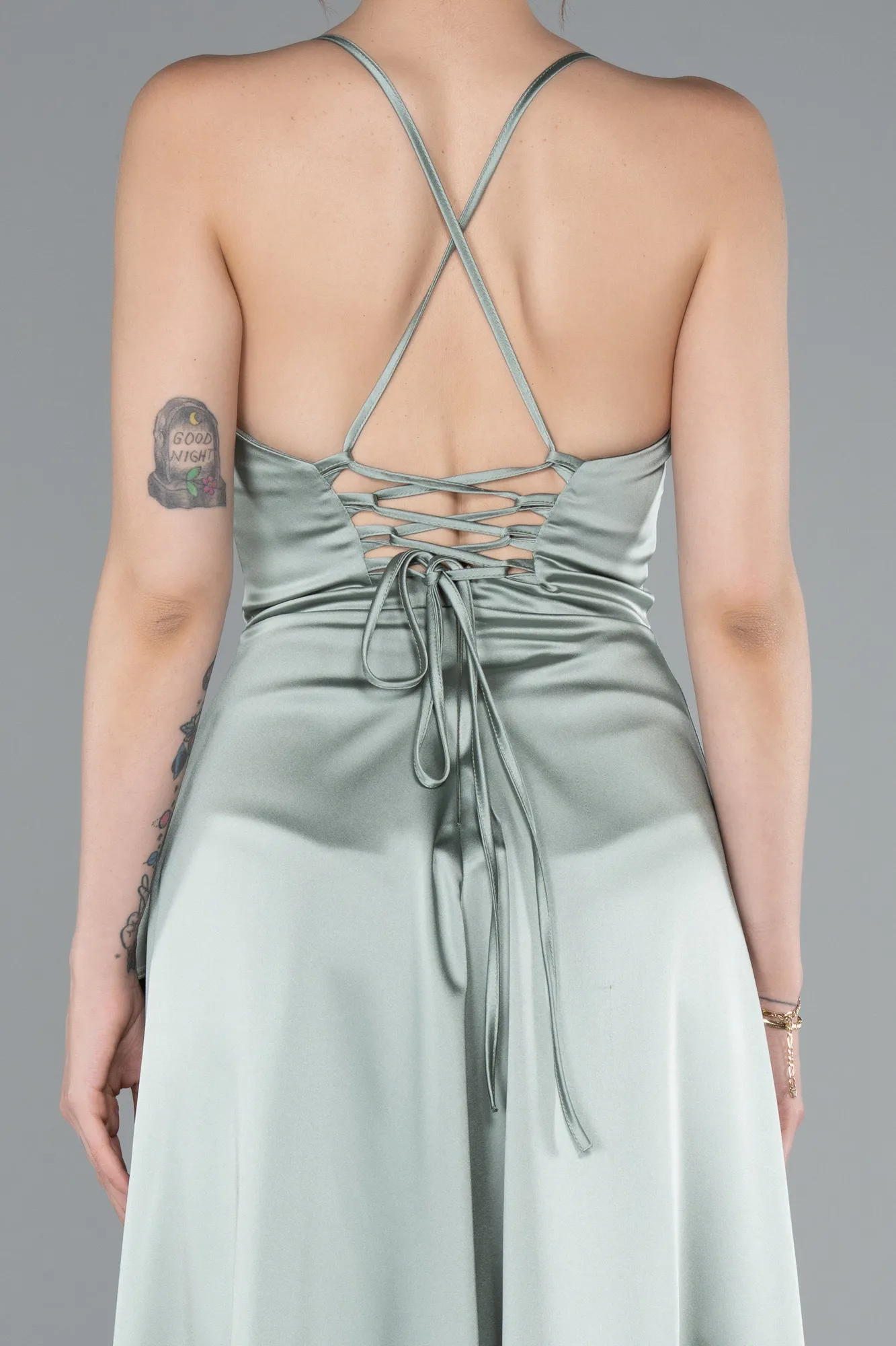 Mint-Midi Satin Invitation Dress ABK1586