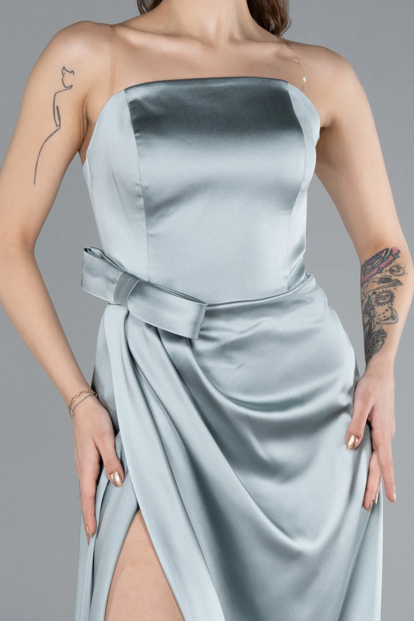 Mint-Midi Satin Prom Gown ABK2265