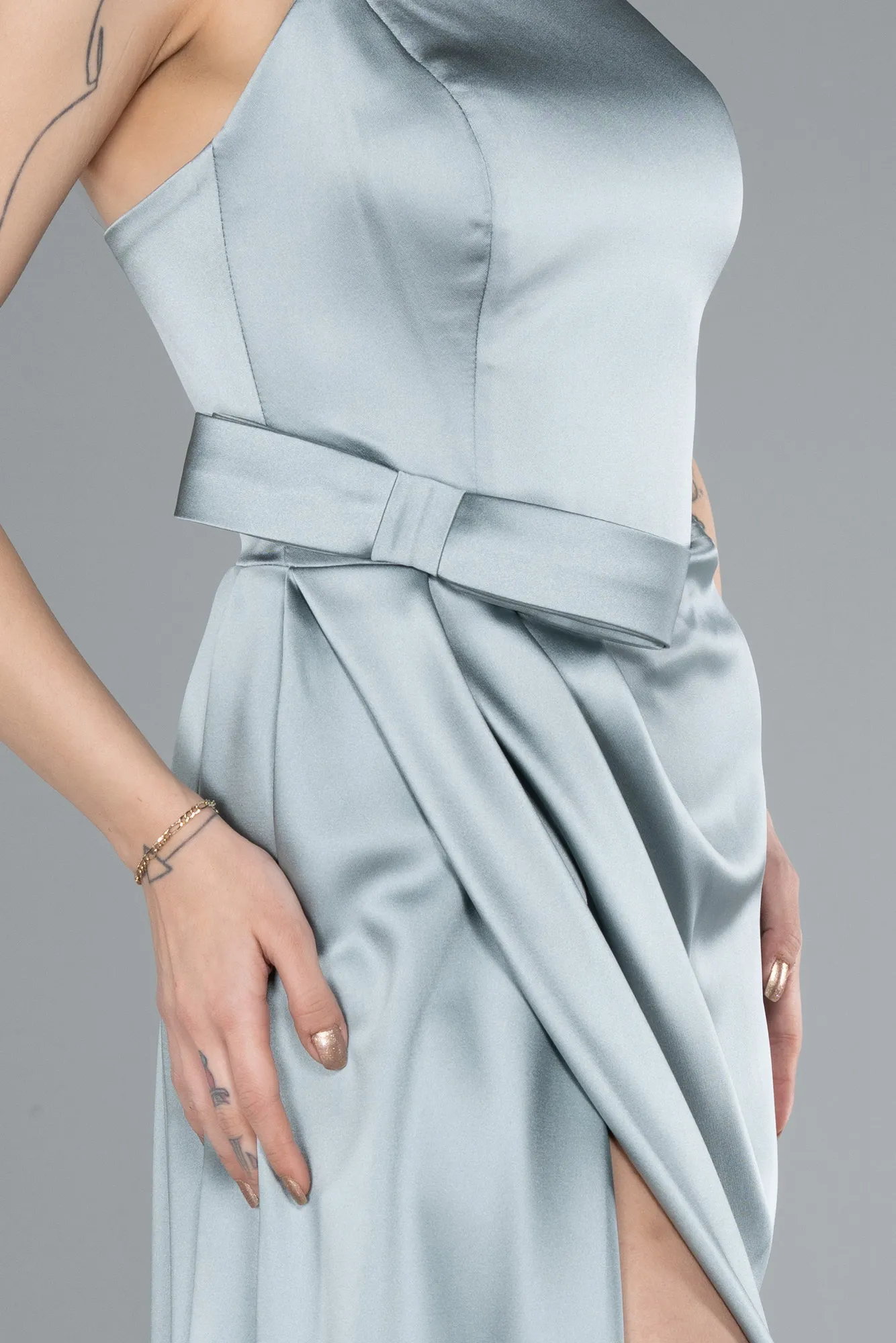 Mint-Midi Satin Prom Gown ABK2265