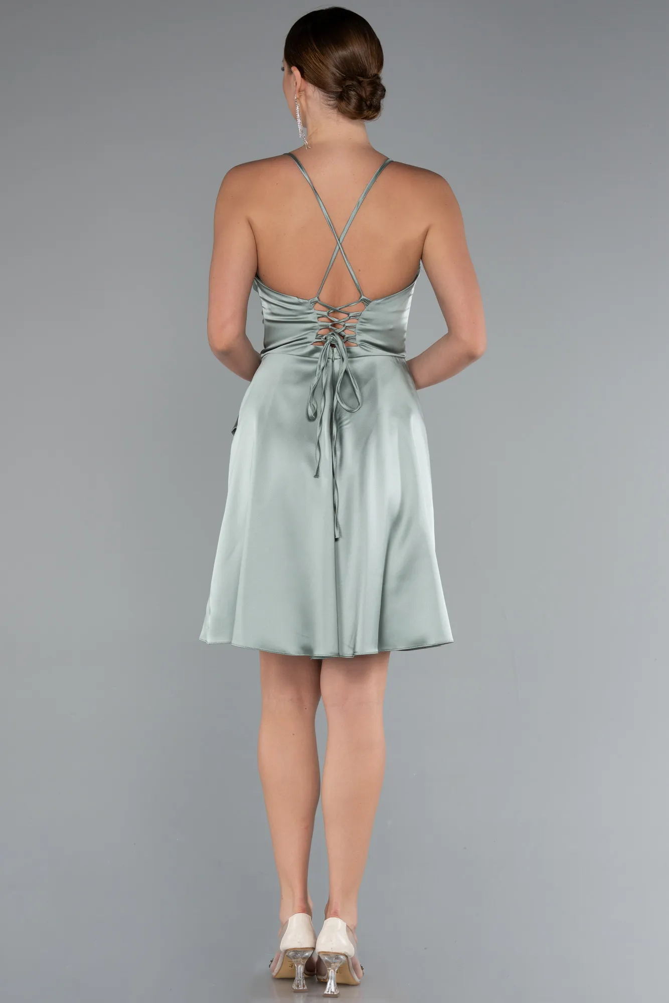 Mint-Short Satin Cocktail Dress ABK2366