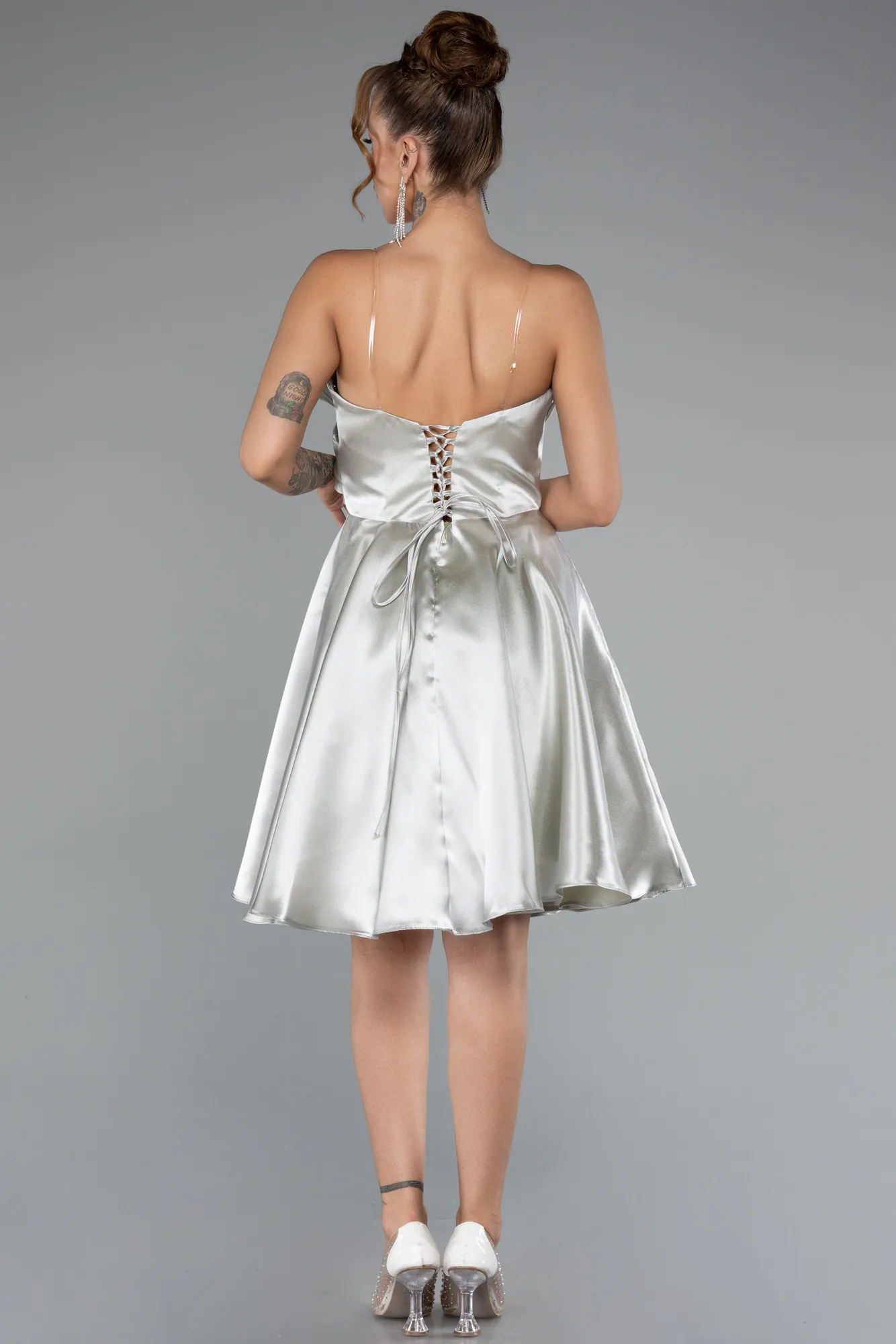 Mint-Short Satin Cocktail Dress ABK2394