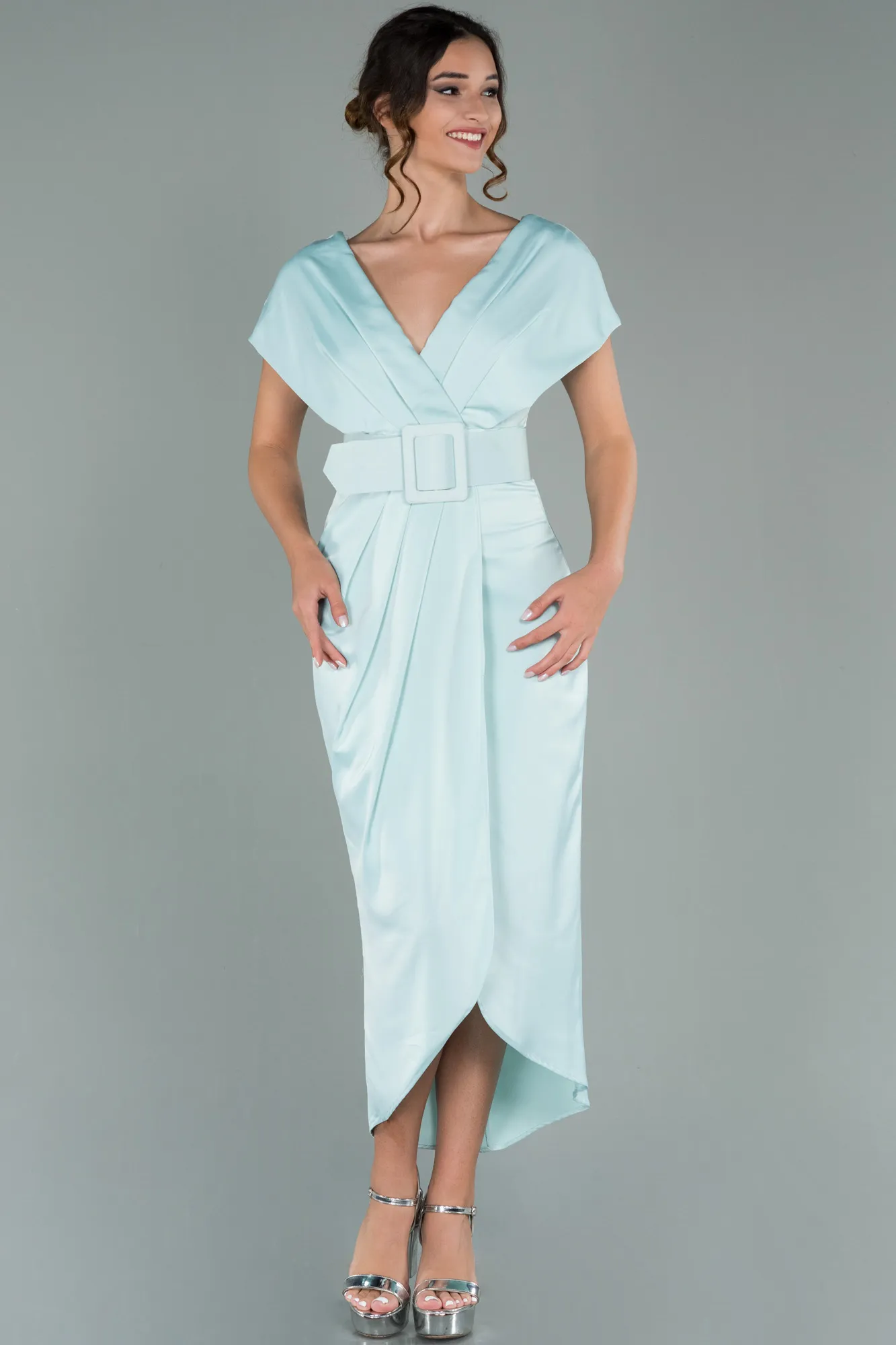 Mint-Short Satin Invitation Dress ABK1107