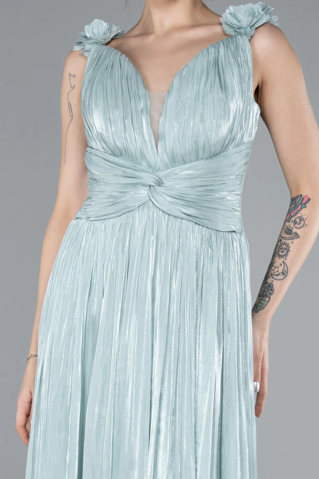 Mint-Sleeveless Long Chiffon Evening Dress ABU4810