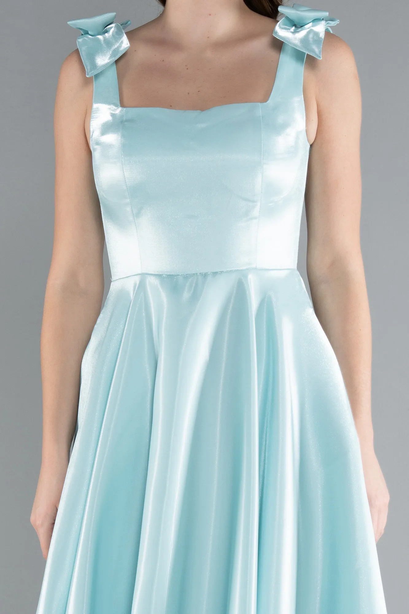 Mint-Sleeveless Square Neck Midi Satin Party Dress ABK2285