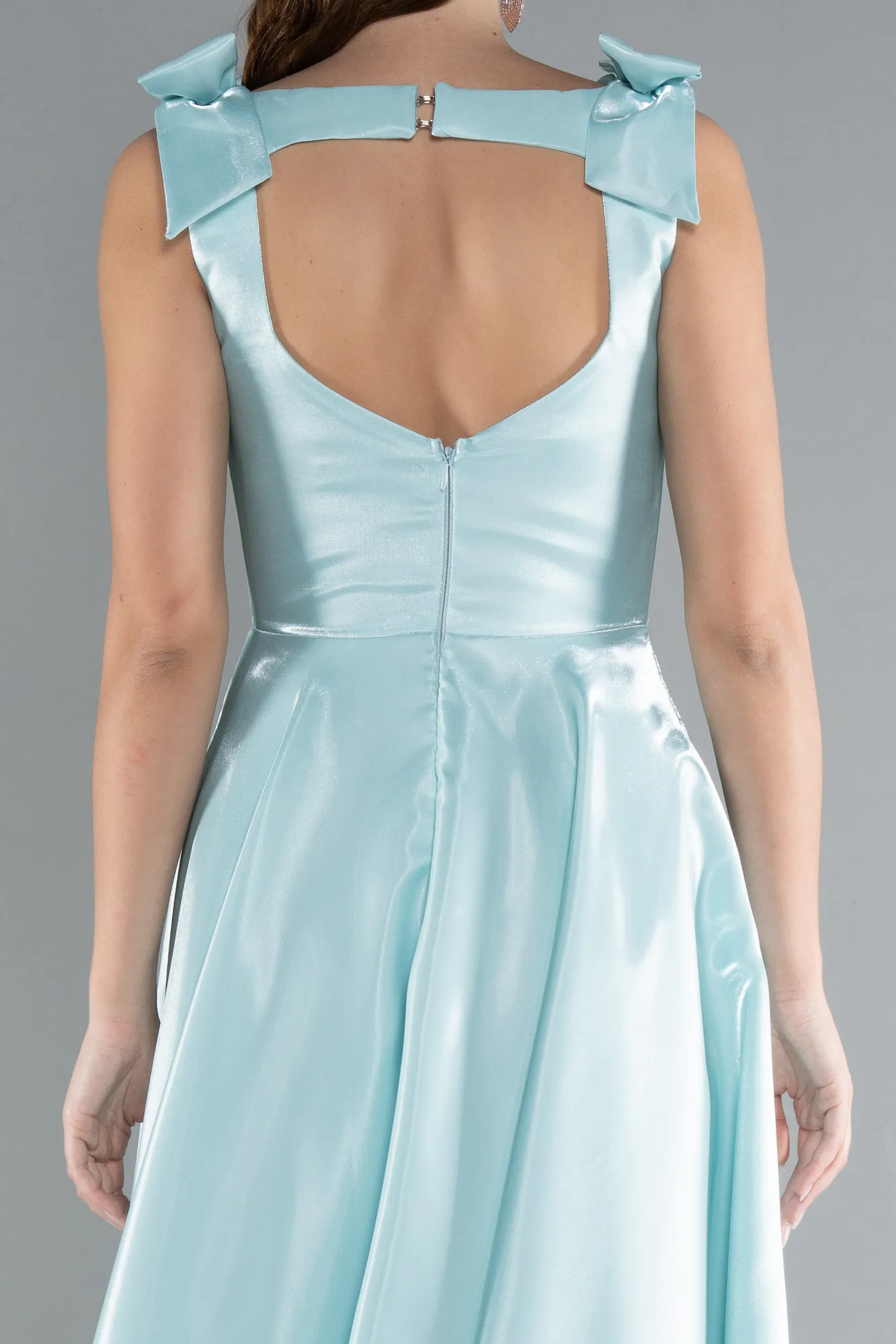 Mint-Sleeveless Square Neck Midi Satin Party Dress ABK2285