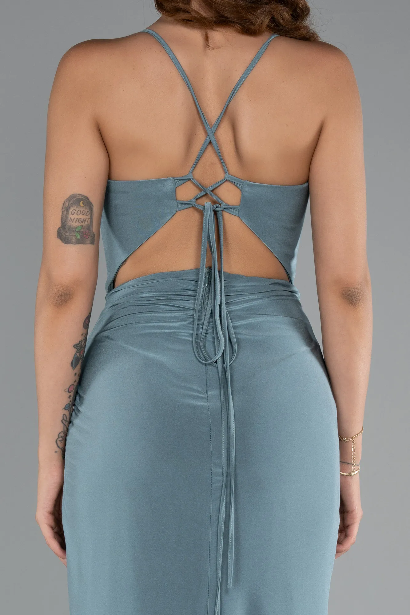 Mint-Slit Long Evening Dress ABU3949