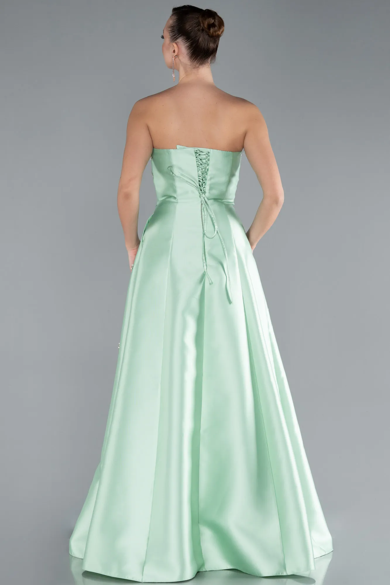 Mint-Stoned Strapless Long Taffeta Evening Dress ABU4743