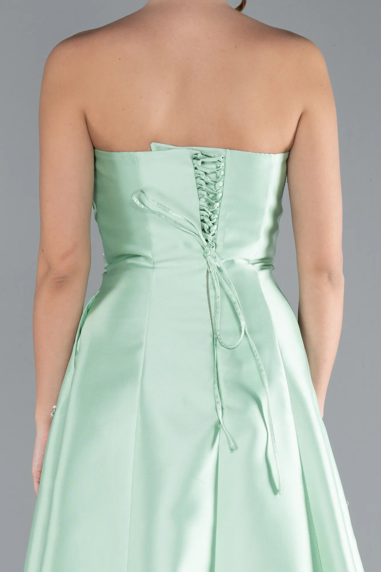 Mint-Stoned Strapless Long Taffeta Evening Dress ABU4743