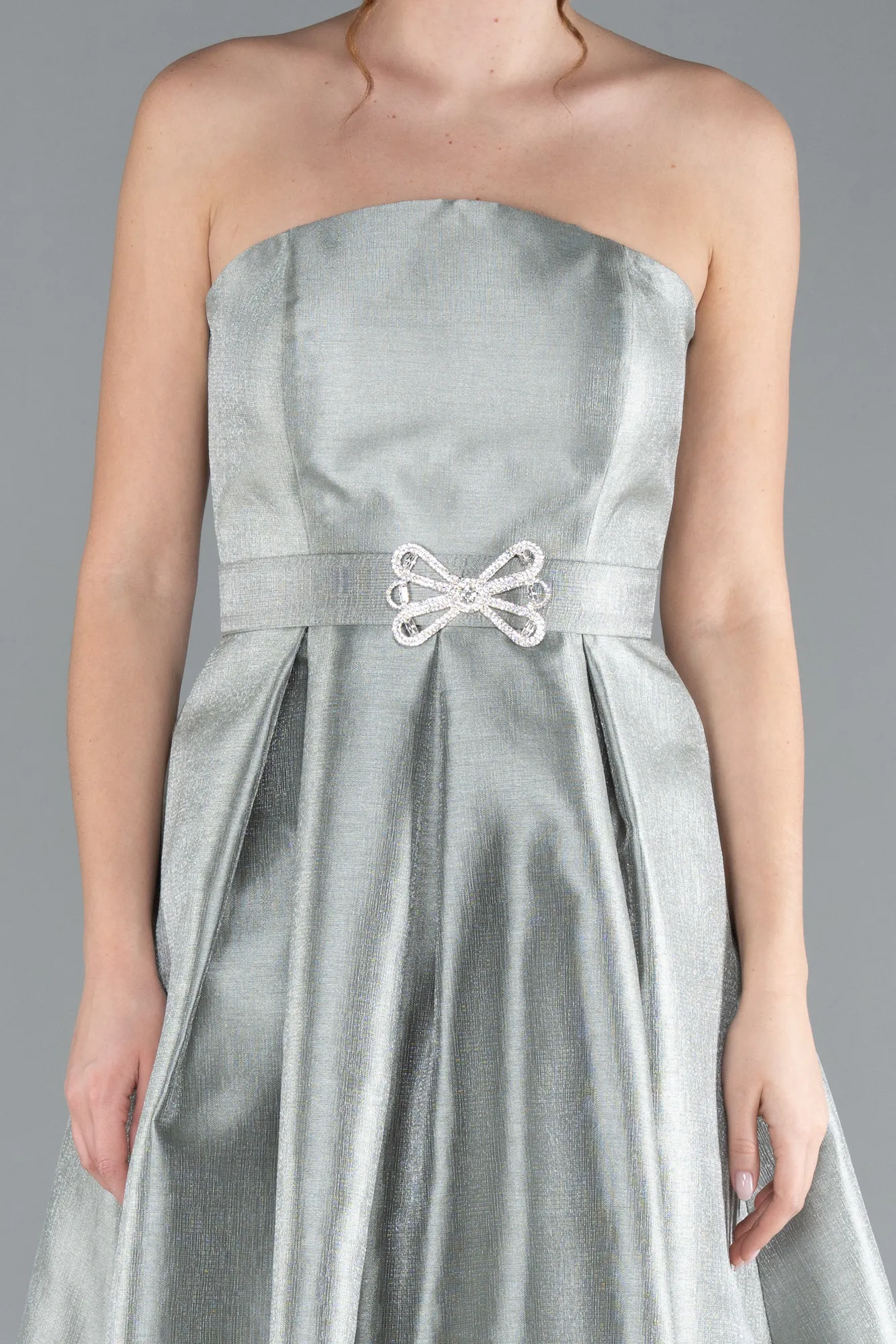 Mint-Strapless Belted Midi Taffeta Party Dress ABK2287