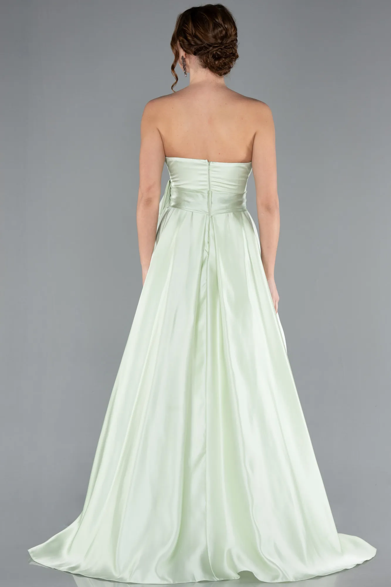 Mint-Strapless High Slit Long Satin Graduation Prom Dress ABU4774