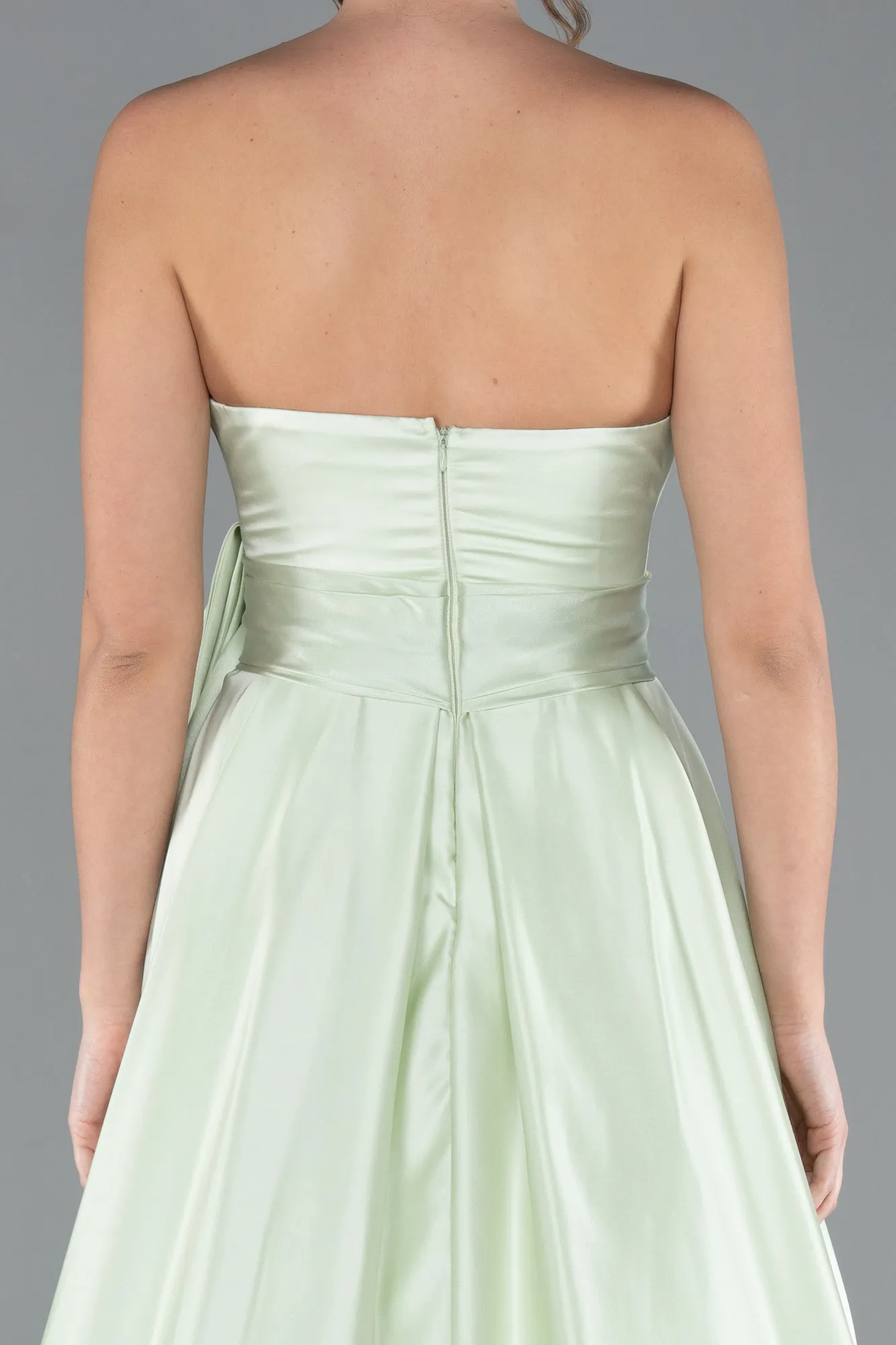 Mint-Strapless High Slit Long Satin Graduation Prom Dress ABU4774