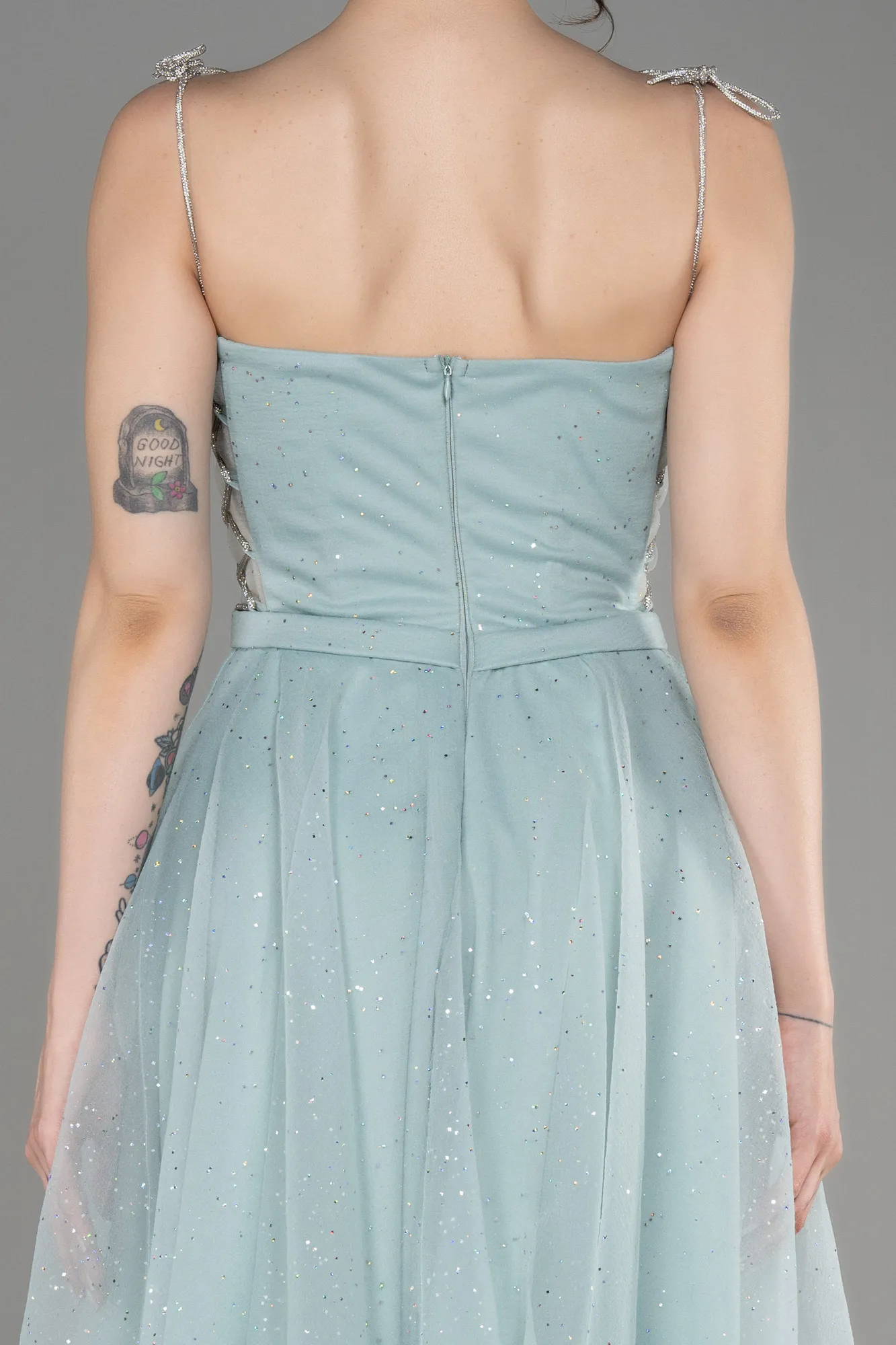 Mint-Strapless Midi Glittery Cocktail Dress ABK2032