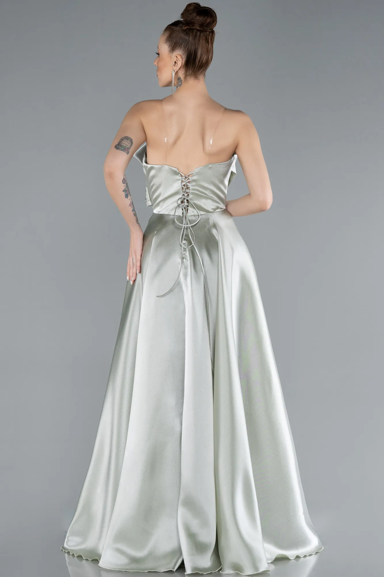 Mint-Strapless Slit Long Satin Prom Dress ABU4680
