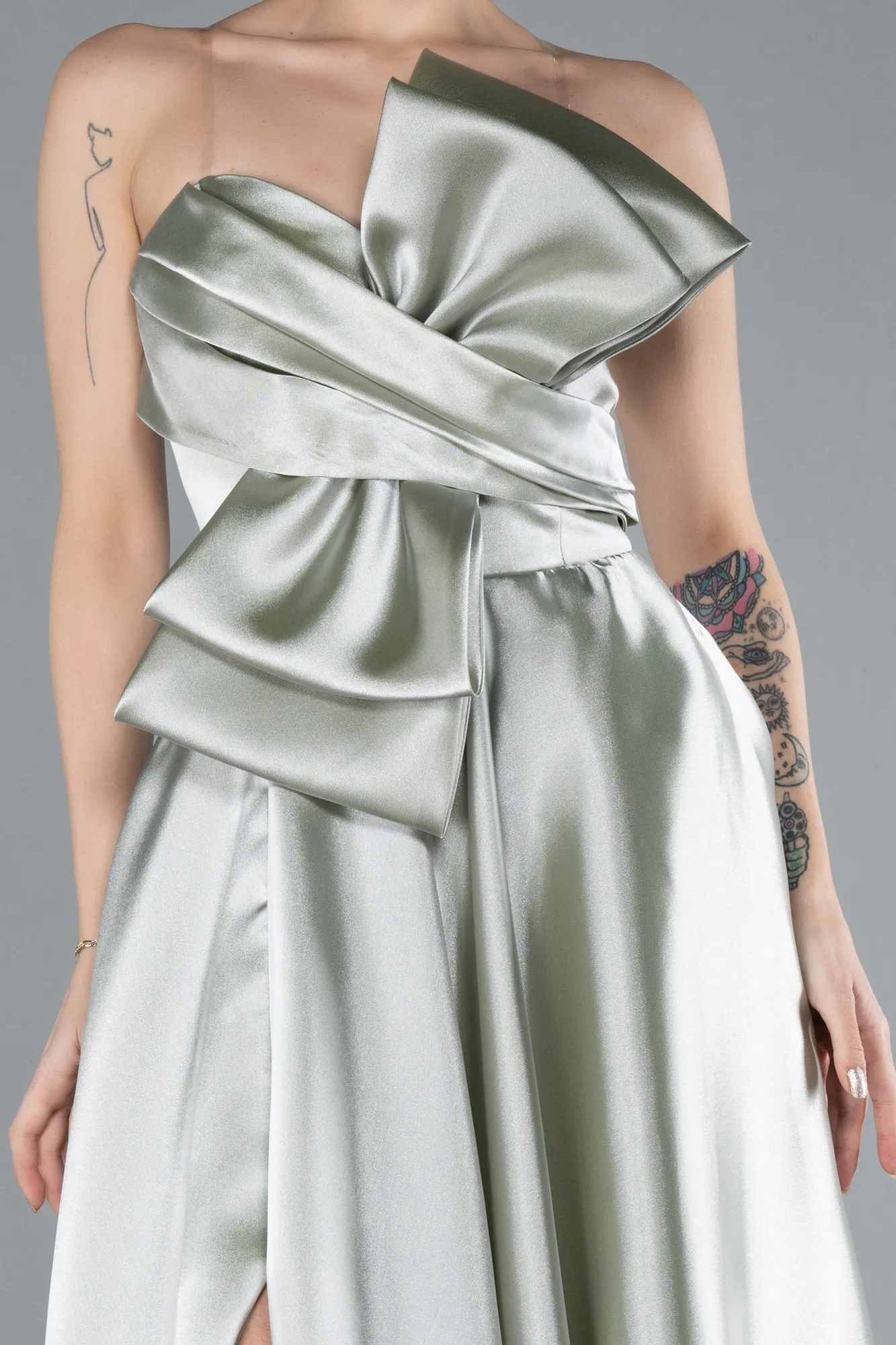 Mint-Strapless Slit Long Satin Prom Dress ABU4680
