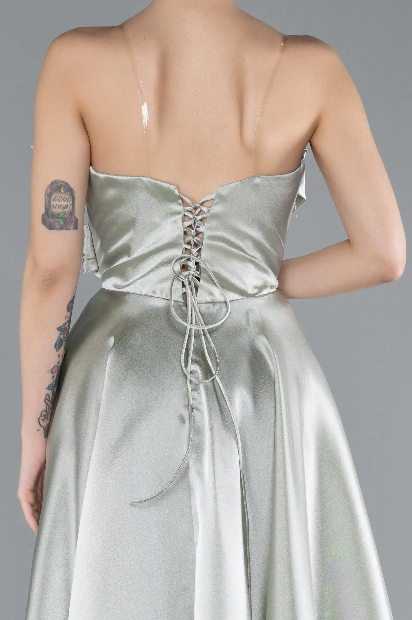 Mint-Strapless Slit Long Satin Prom Dress ABU4680