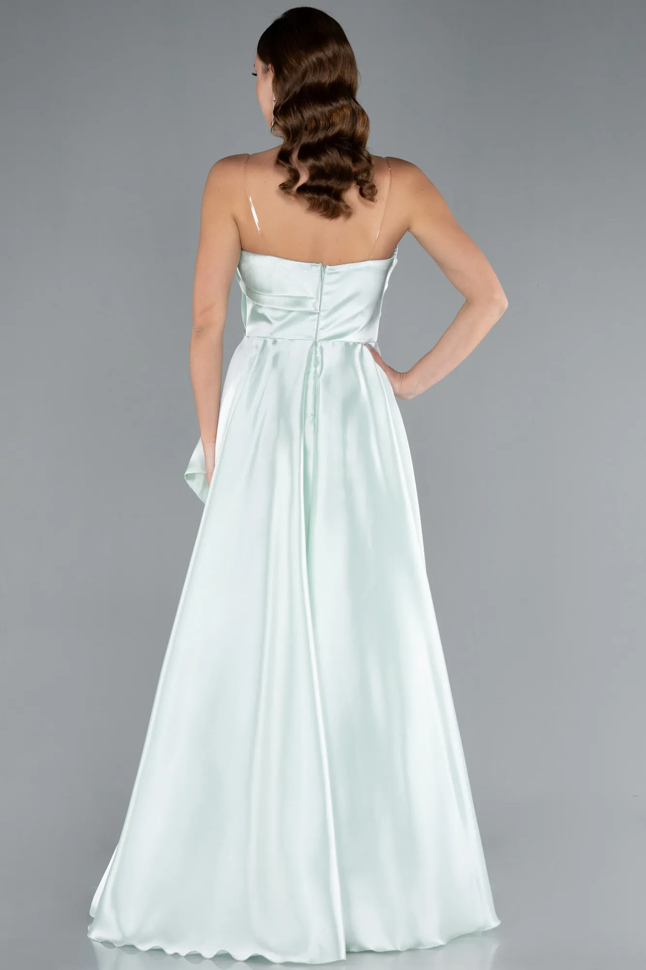 Mint-Strapless Slit Long Satin Prom Gown ABU4522