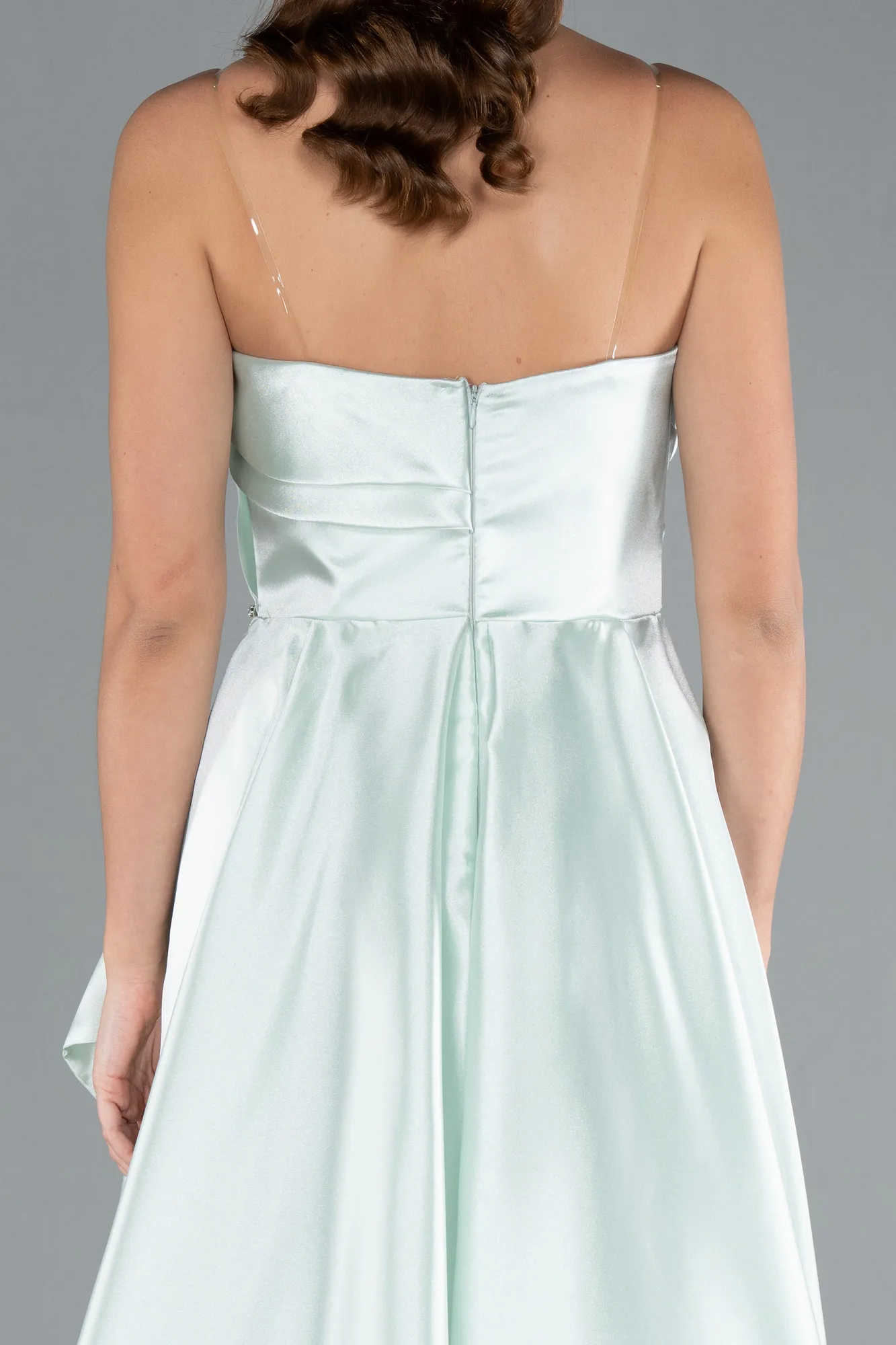 Mint-Strapless Slit Long Satin Prom Gown ABU4522