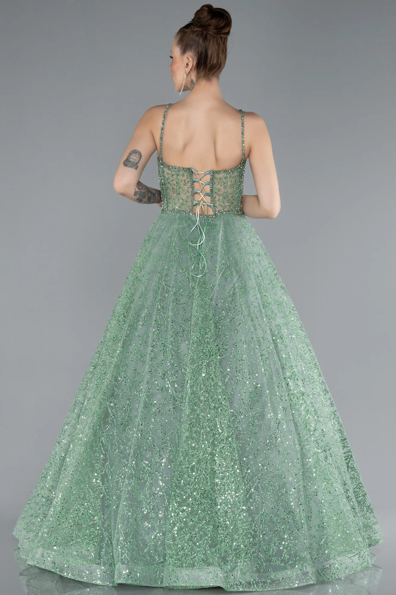 Mint-Strappy Glitter Long Ball Gown ABU3839