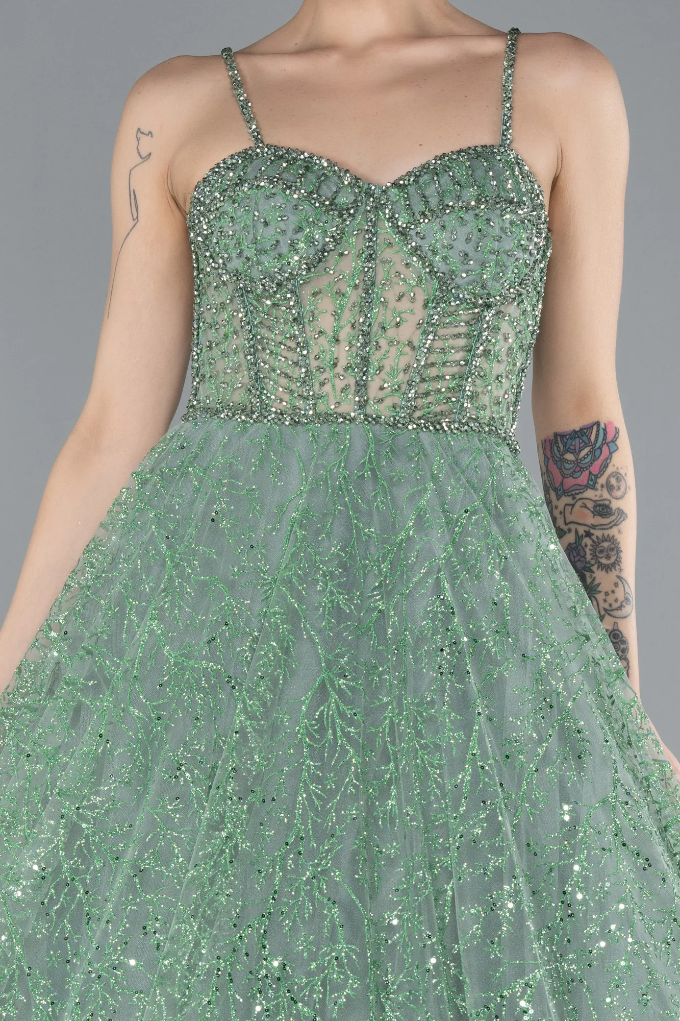 Mint-Strappy Glitter Long Ball Gown ABU3839