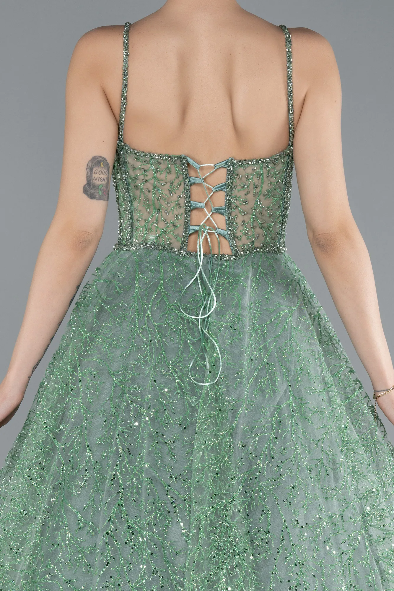 Mint-Strappy Glitter Long Ball Gown ABU3839
