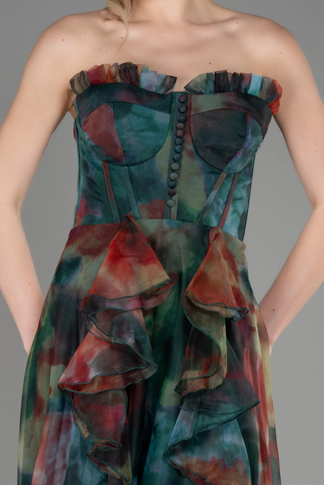 Multicolored-Long Evening Dress ABU3360