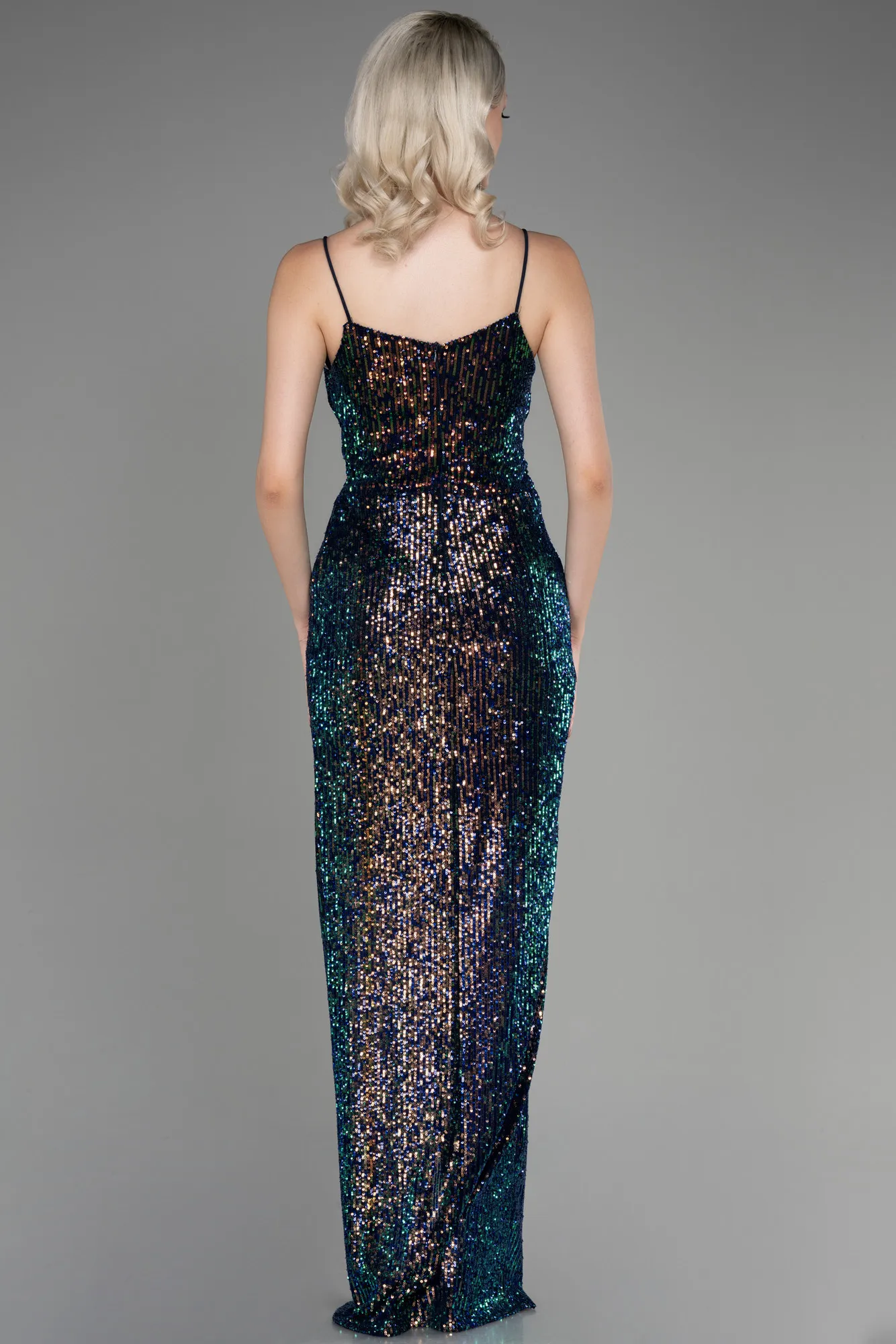 Multicolored-Long Scaly Prom Gown ABU1880