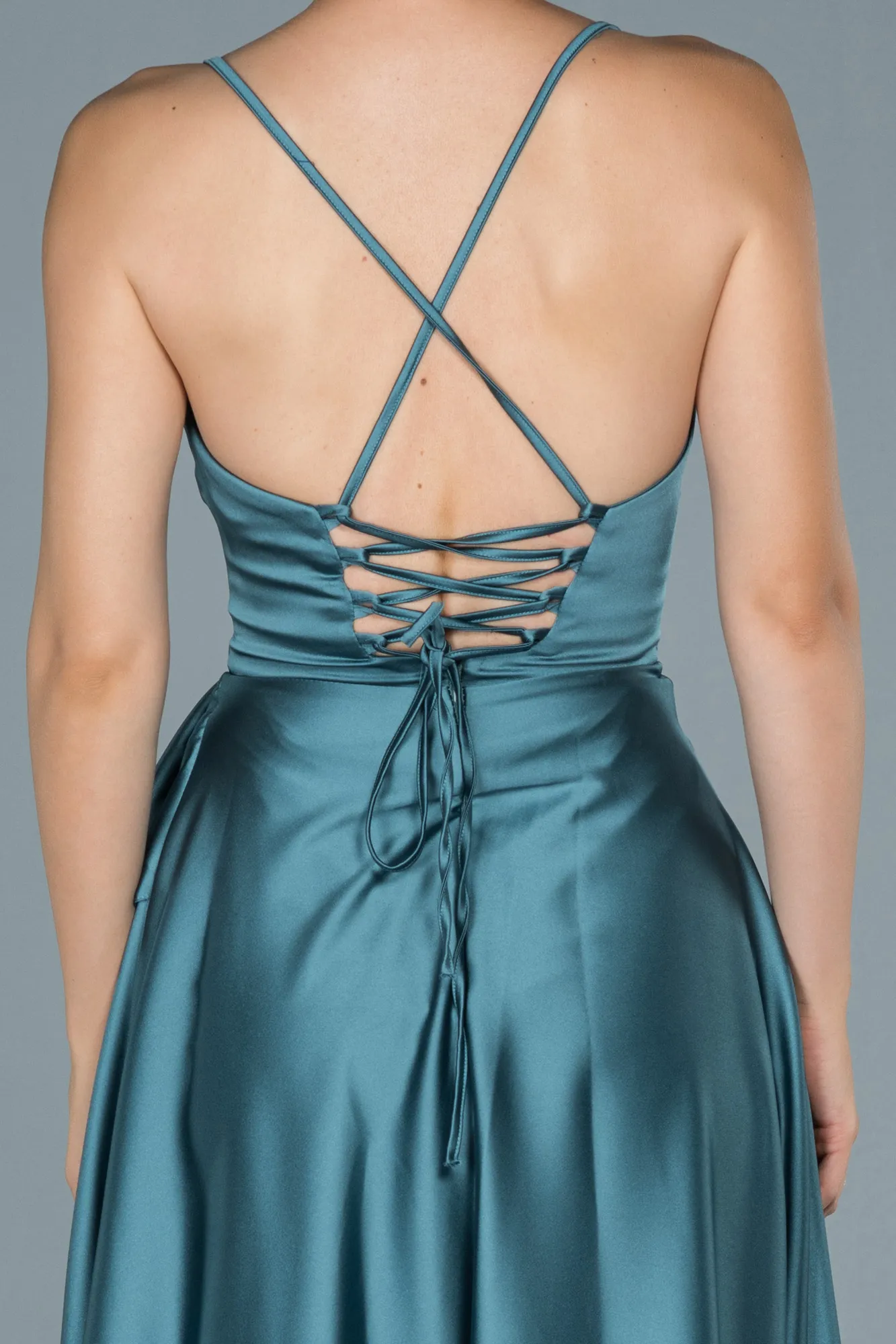 Musty Green-Long Satin Evening Dress ABU1843