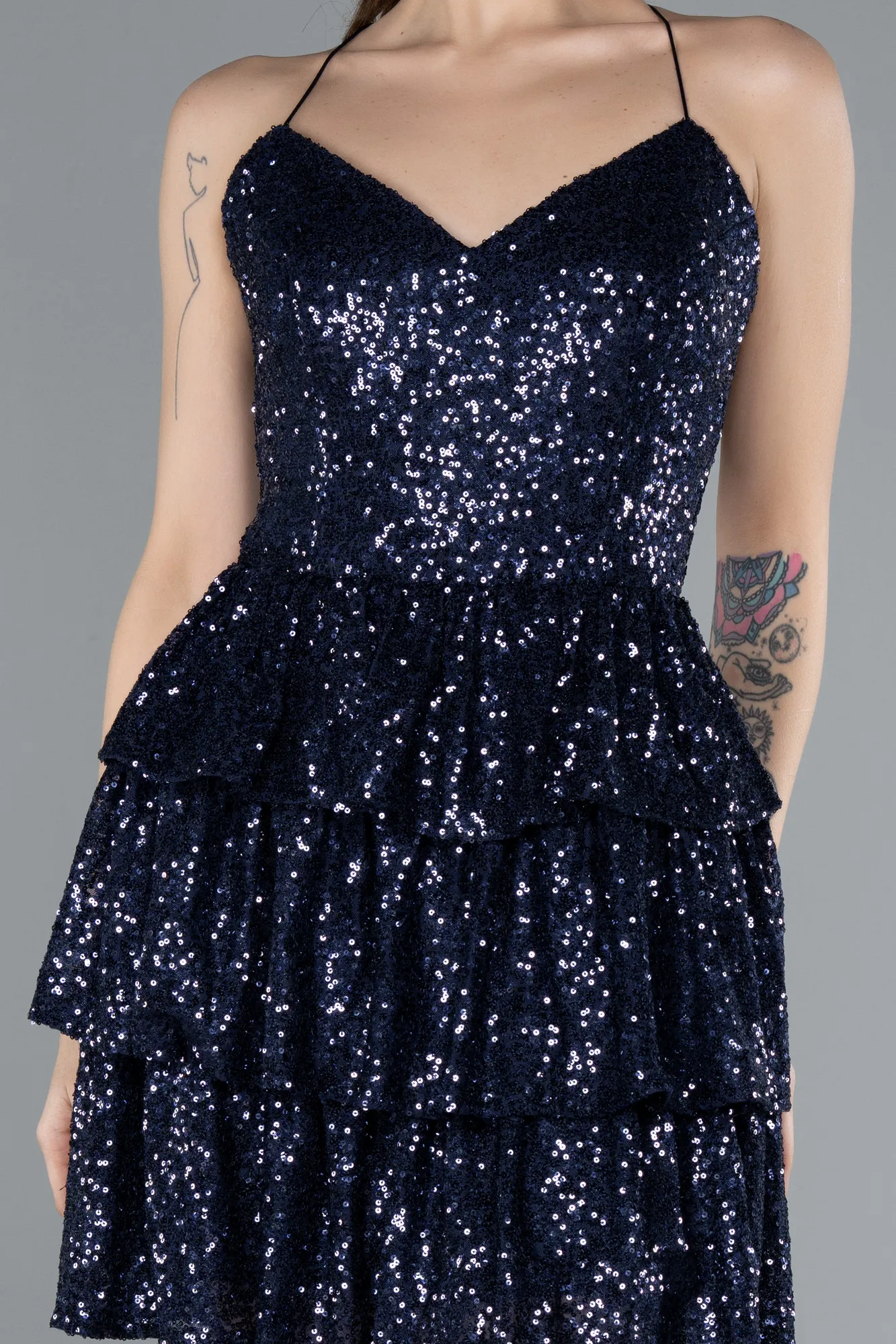Navy Blue-Backless Mini Sequin Party Dress ABK2270
