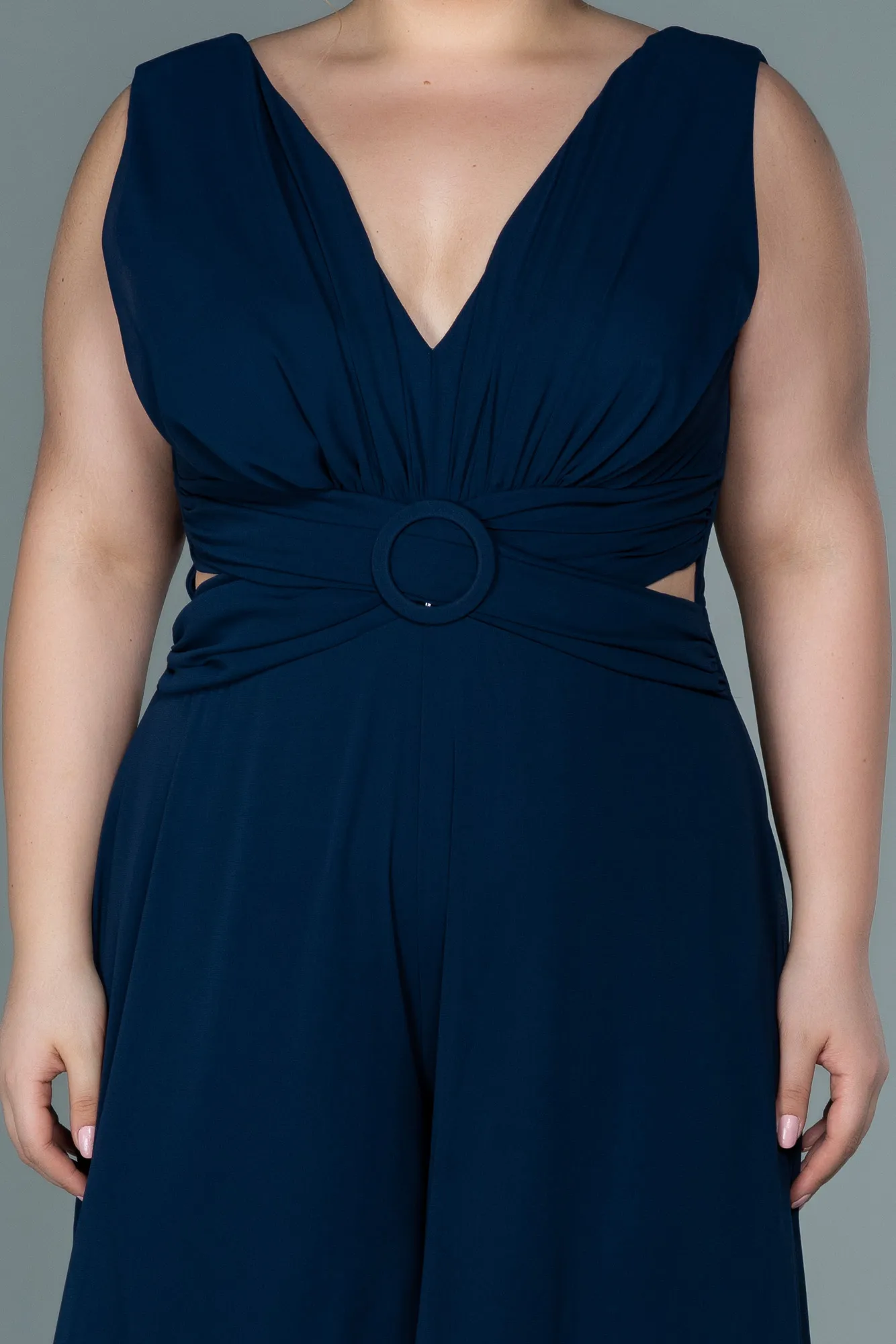 Navy Blue-Chiffon Plus Size Evening Dress ABT082