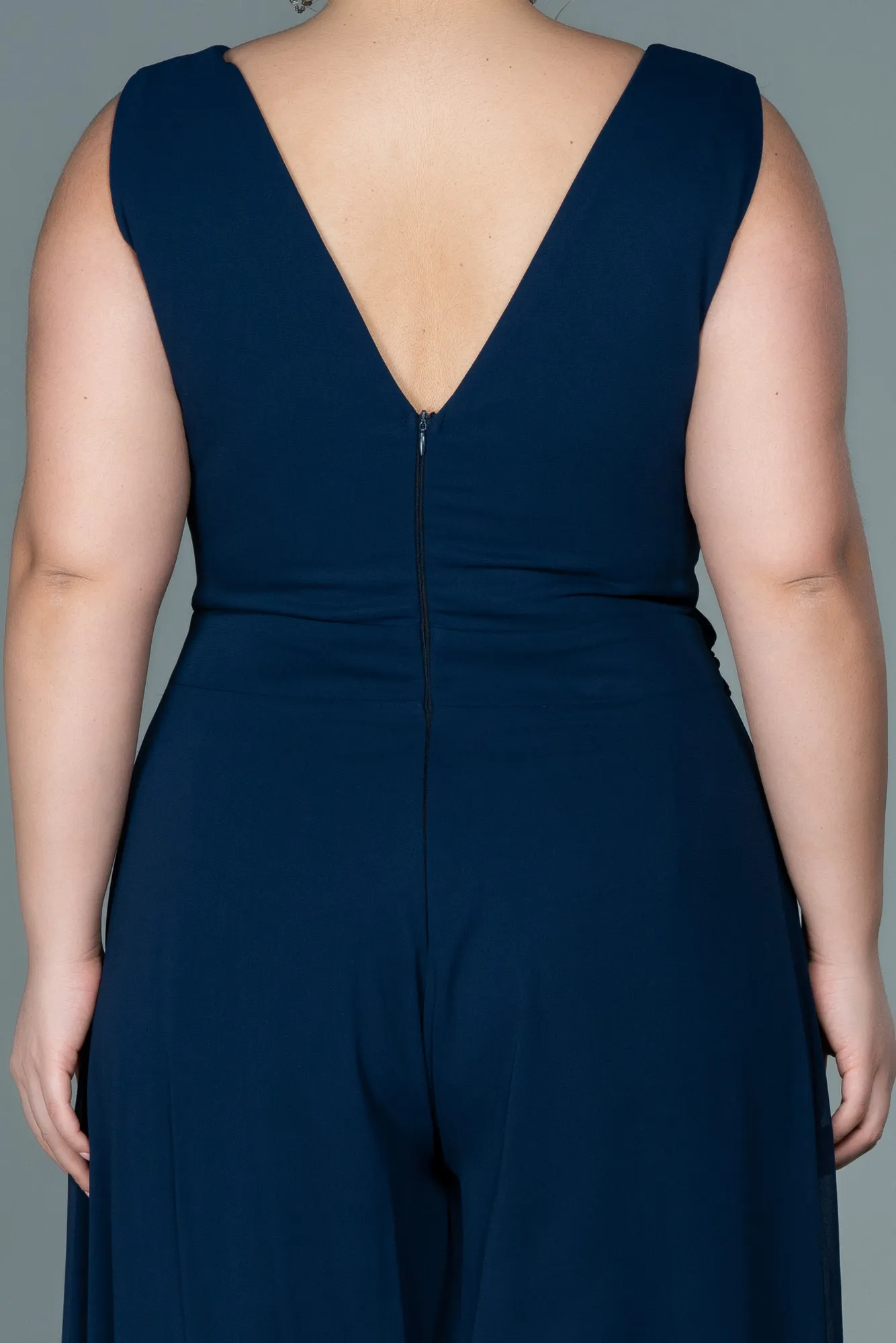 Navy Blue-Chiffon Plus Size Evening Dress ABT082
