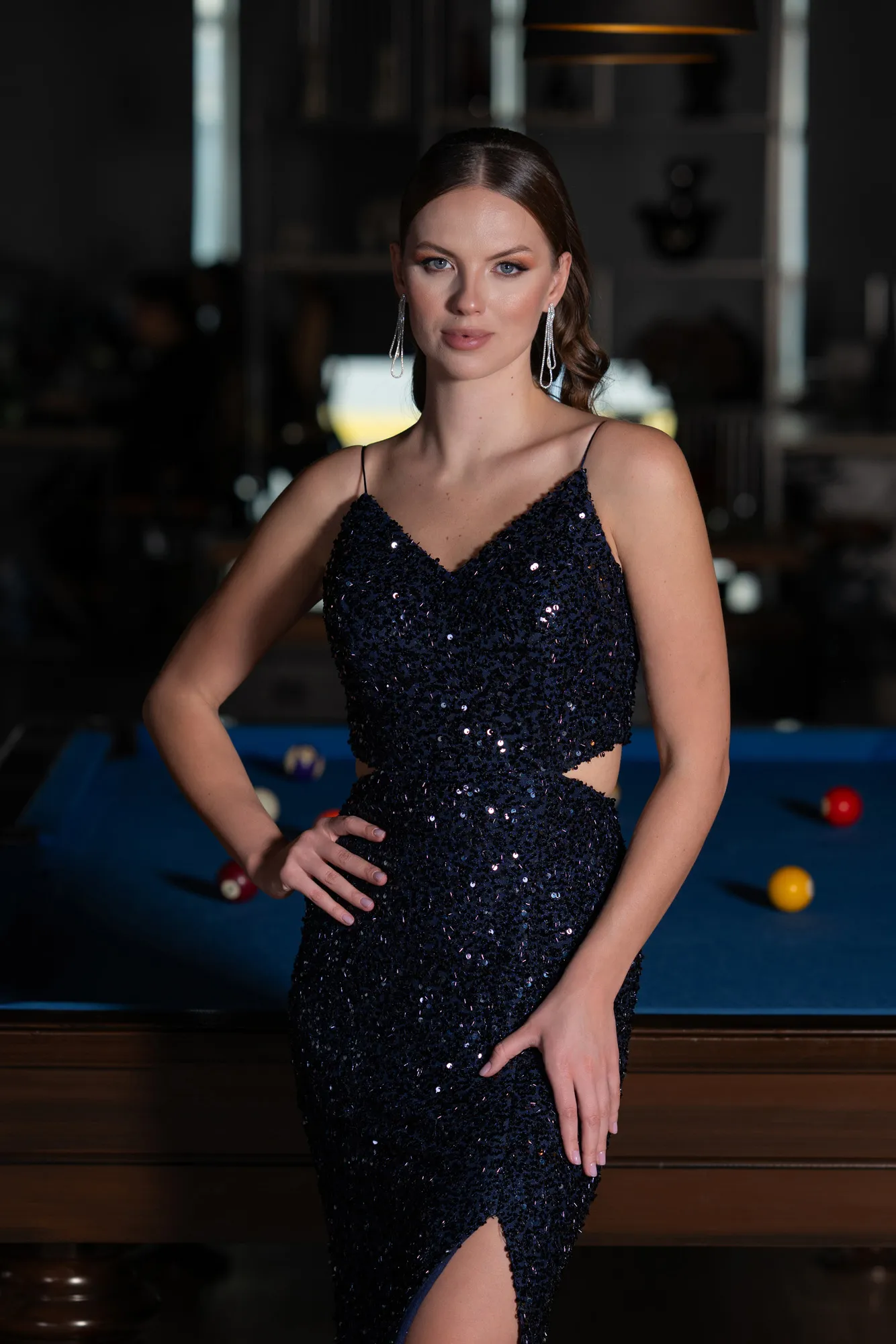 Navy Blue-Cut Out Long Scaly Mermaid Evening Gown ABU4847