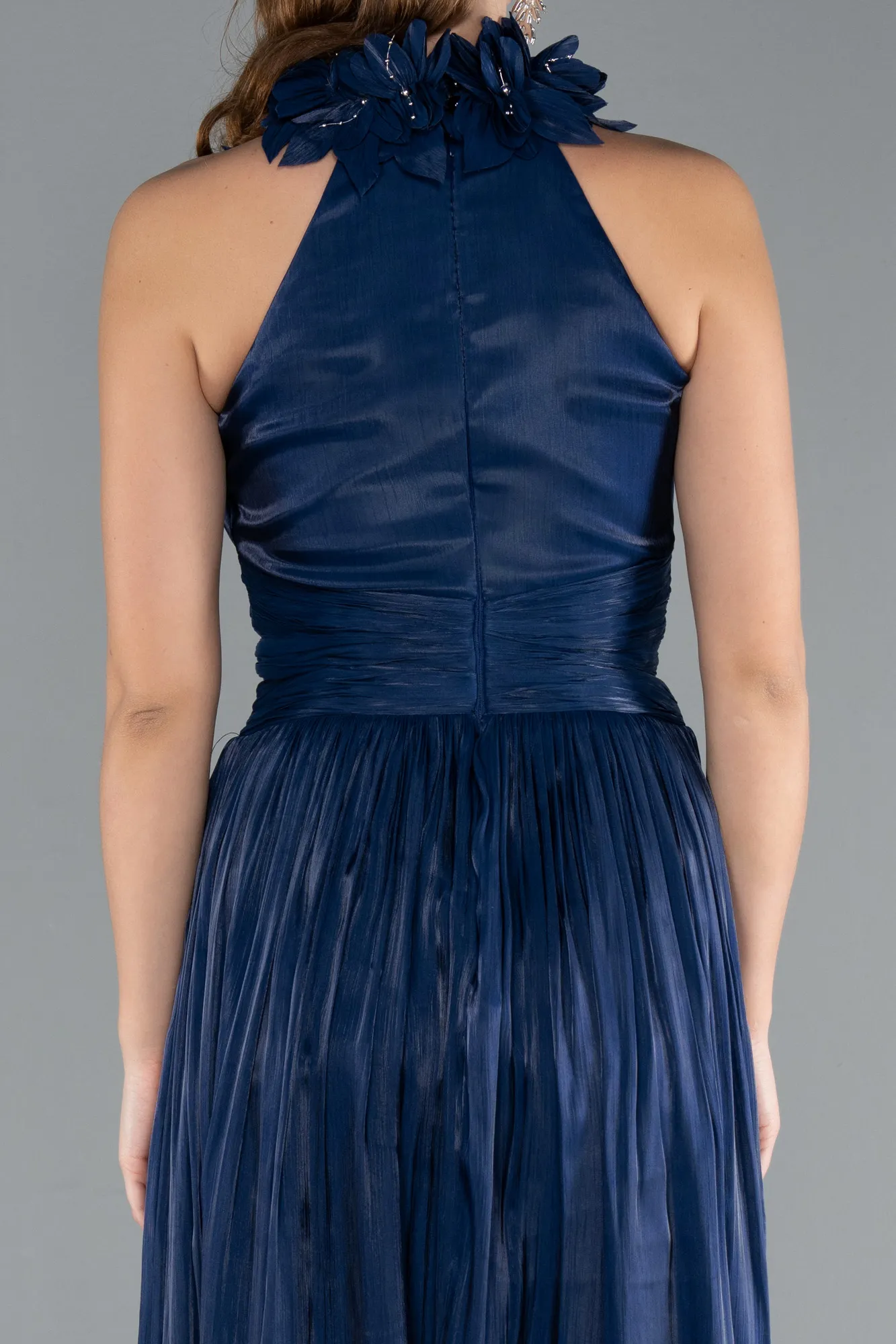Navy Blue-Halter Neck Long Chiffon Evening Dress ABU4811
