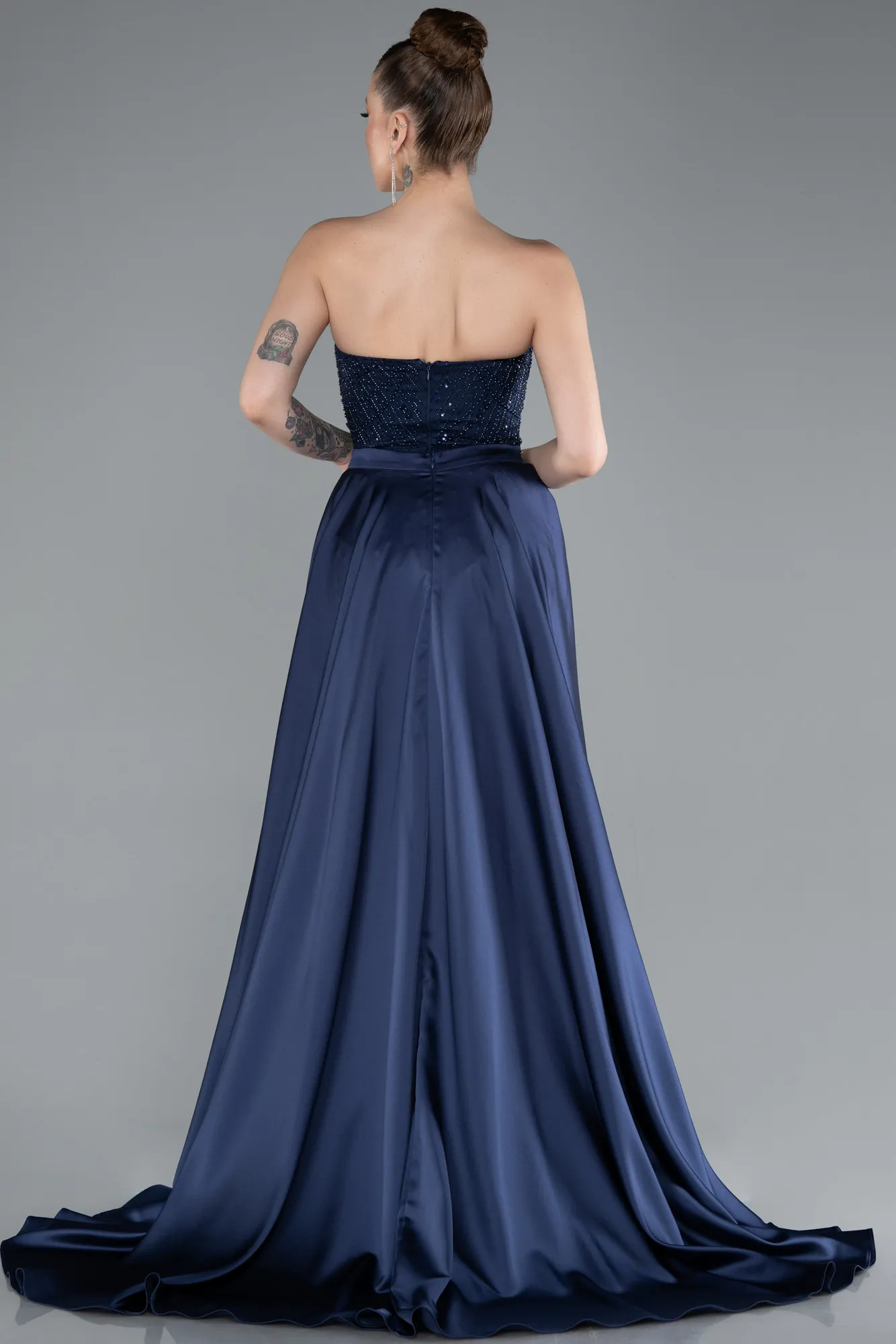 Navy Blue-Long Beaded Evening Dress ABU4928