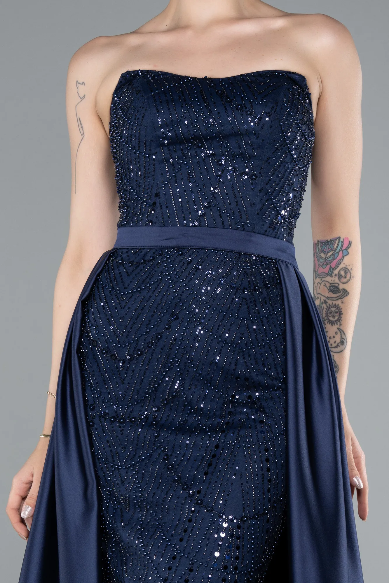 Navy Blue-Long Beaded Evening Dress ABU4928