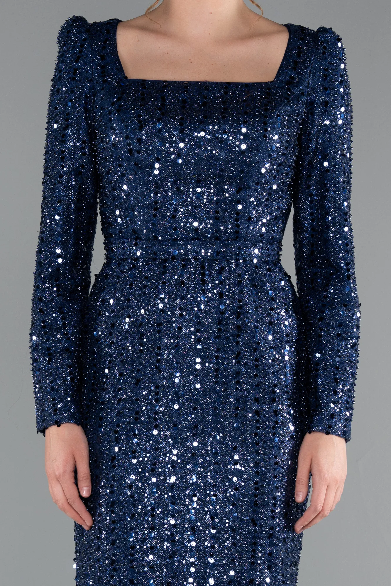 Navy Blue-Long Beaded Evening Dress ABU5021