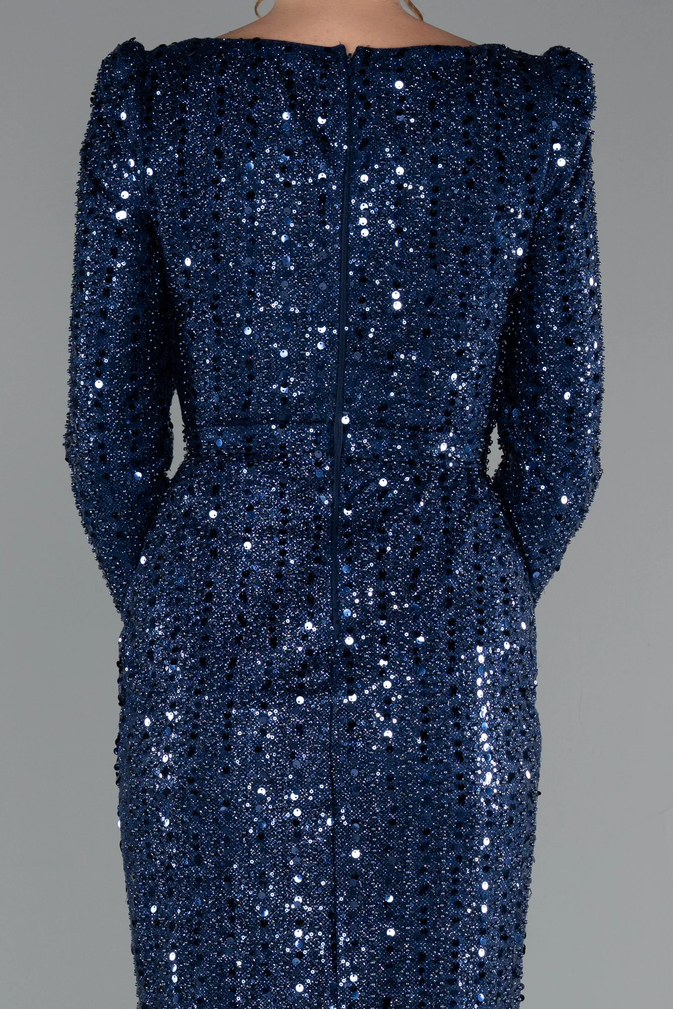 Navy Blue-Long Beaded Evening Dress ABU5021