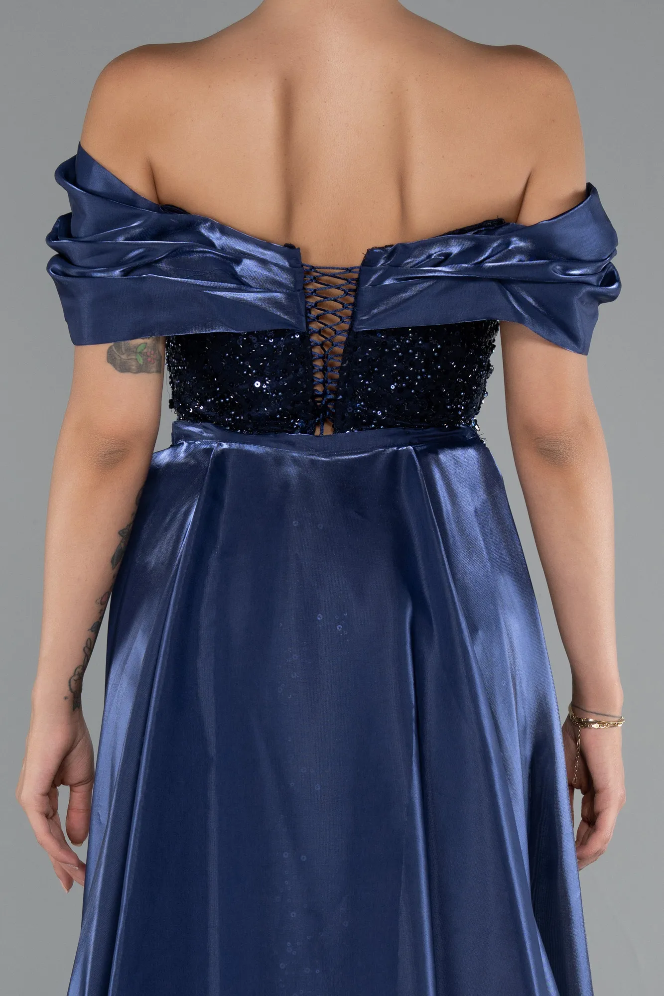 Navy Blue-Long Beaded Evening Dress ABU5099