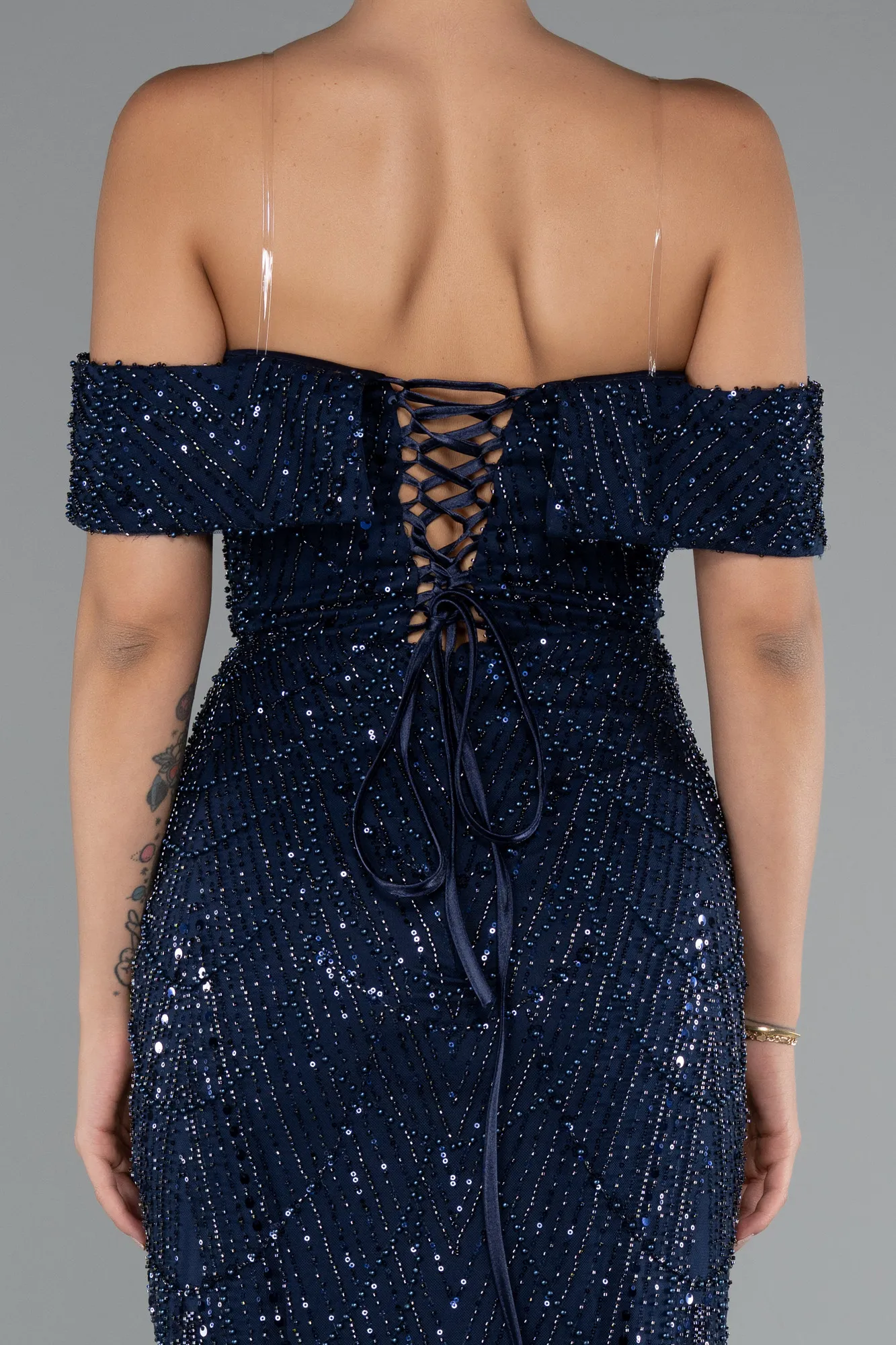 Navy Blue-Long Beaded Evening Dress ABU5137