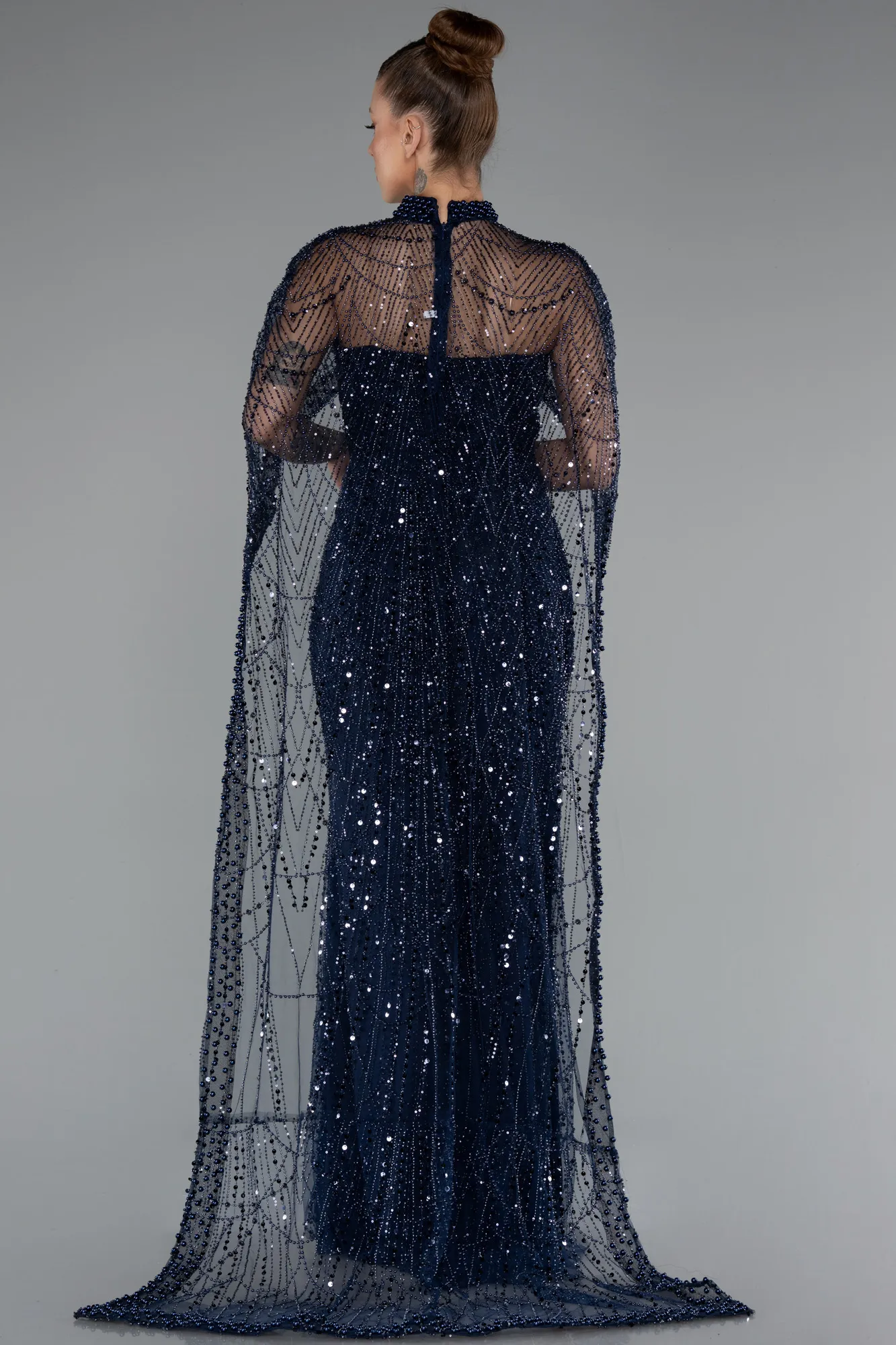 Navy Blue-Long Beaded Evening Dress ABU5141