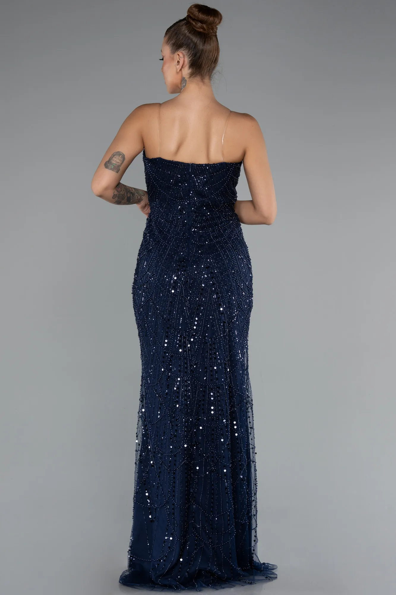 Navy Blue-Long Beaded Evening Dress ABU5141