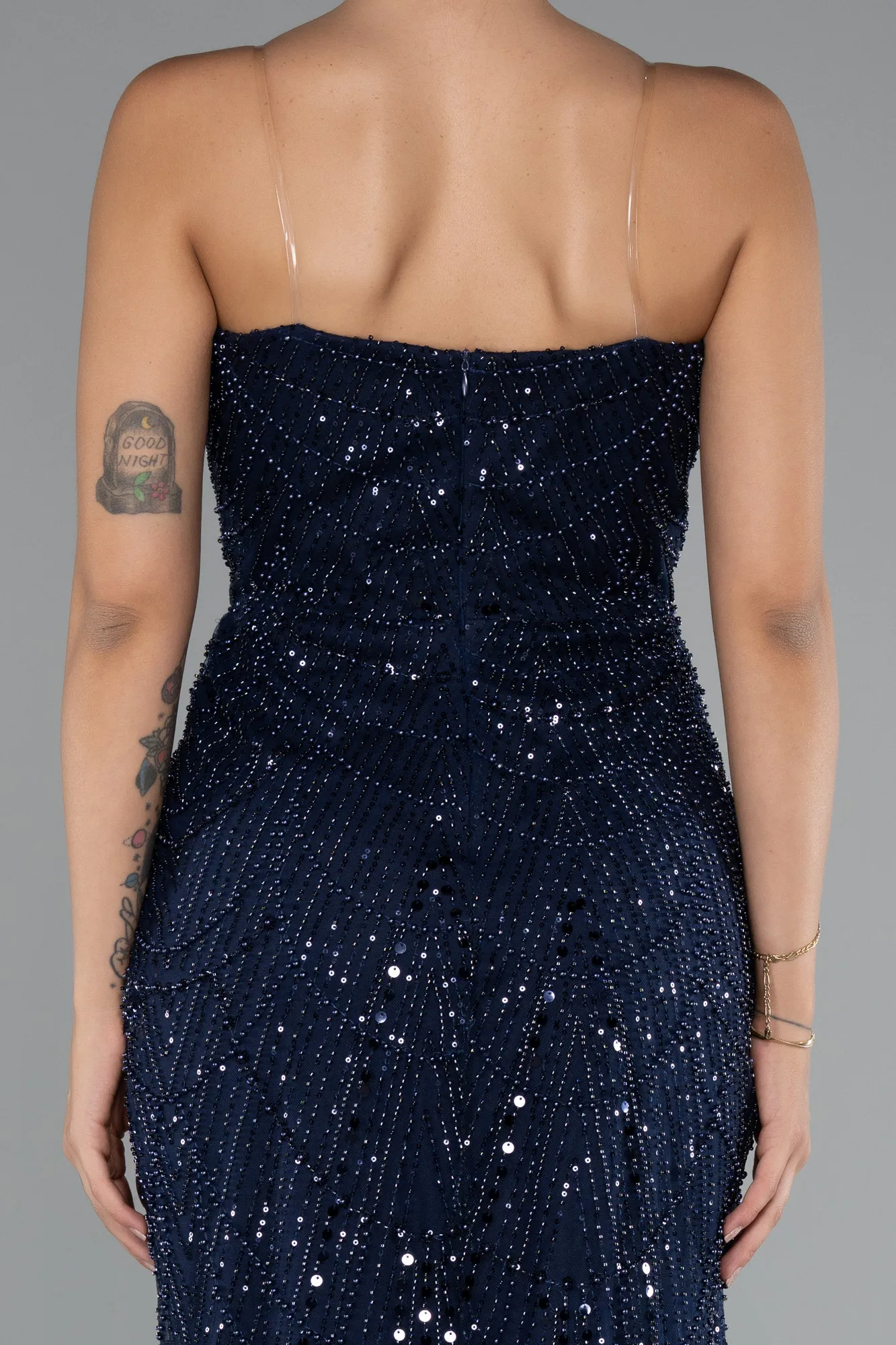 Navy Blue-Long Beaded Evening Dress ABU5141