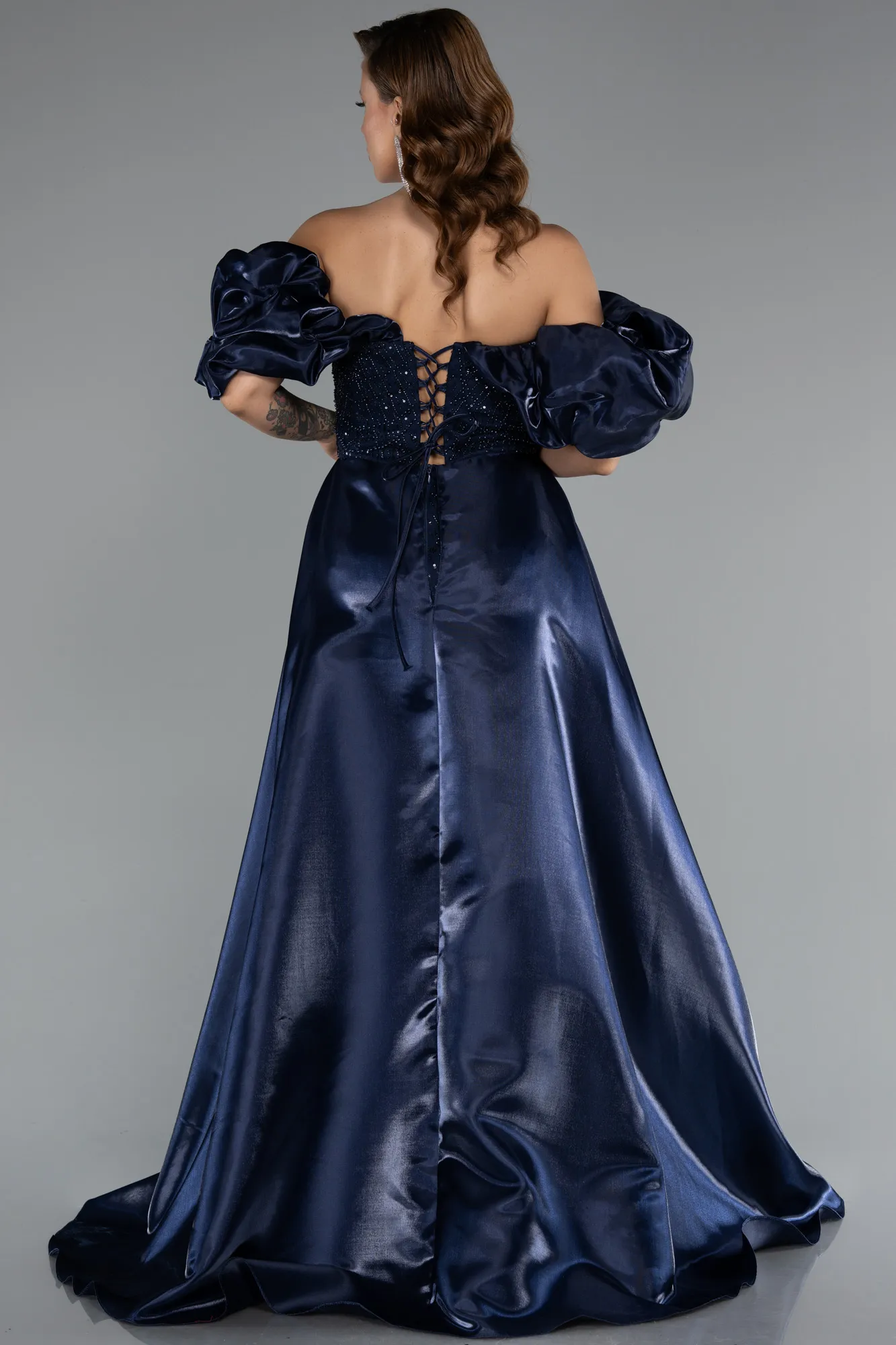 Navy Blue-Long Beaded Evening Dress ABU5154