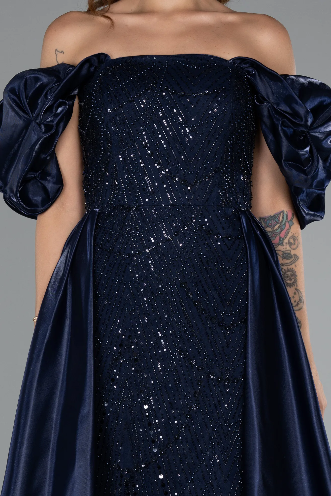 Navy Blue-Long Beaded Evening Dress ABU5154