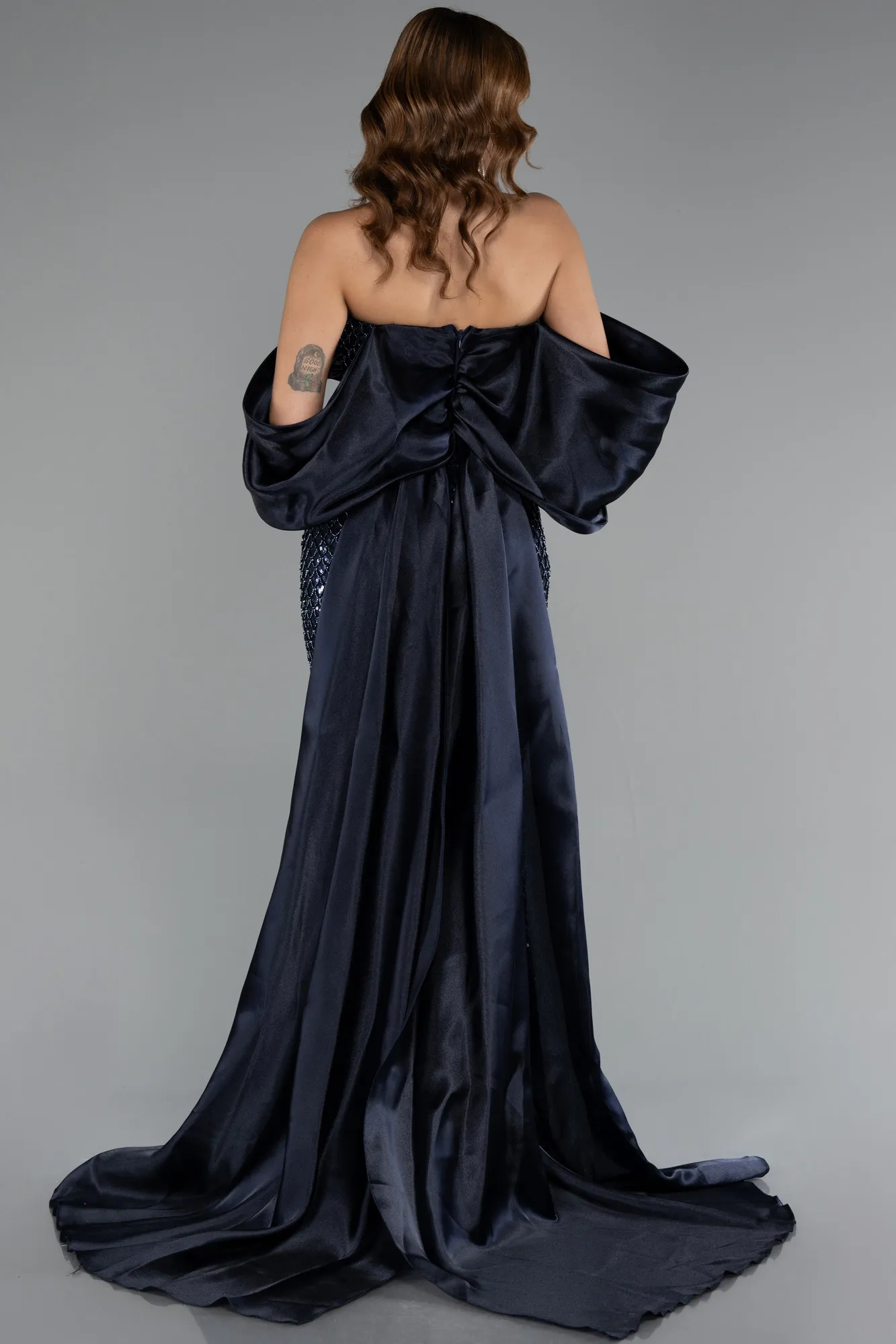 Navy Blue-Long Beaded Evening Dress ABU5169