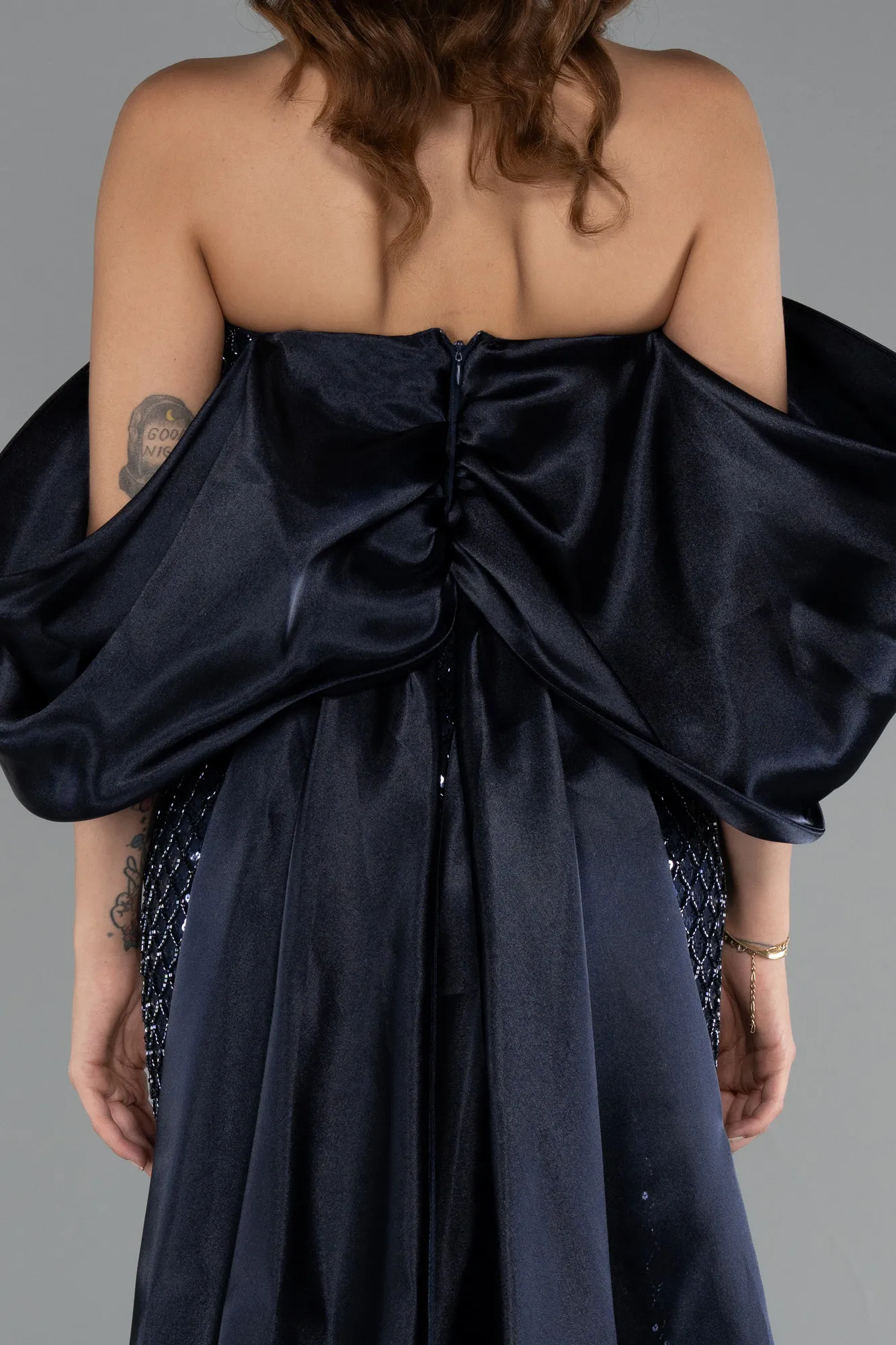 Navy Blue-Long Beaded Evening Dress ABU5169