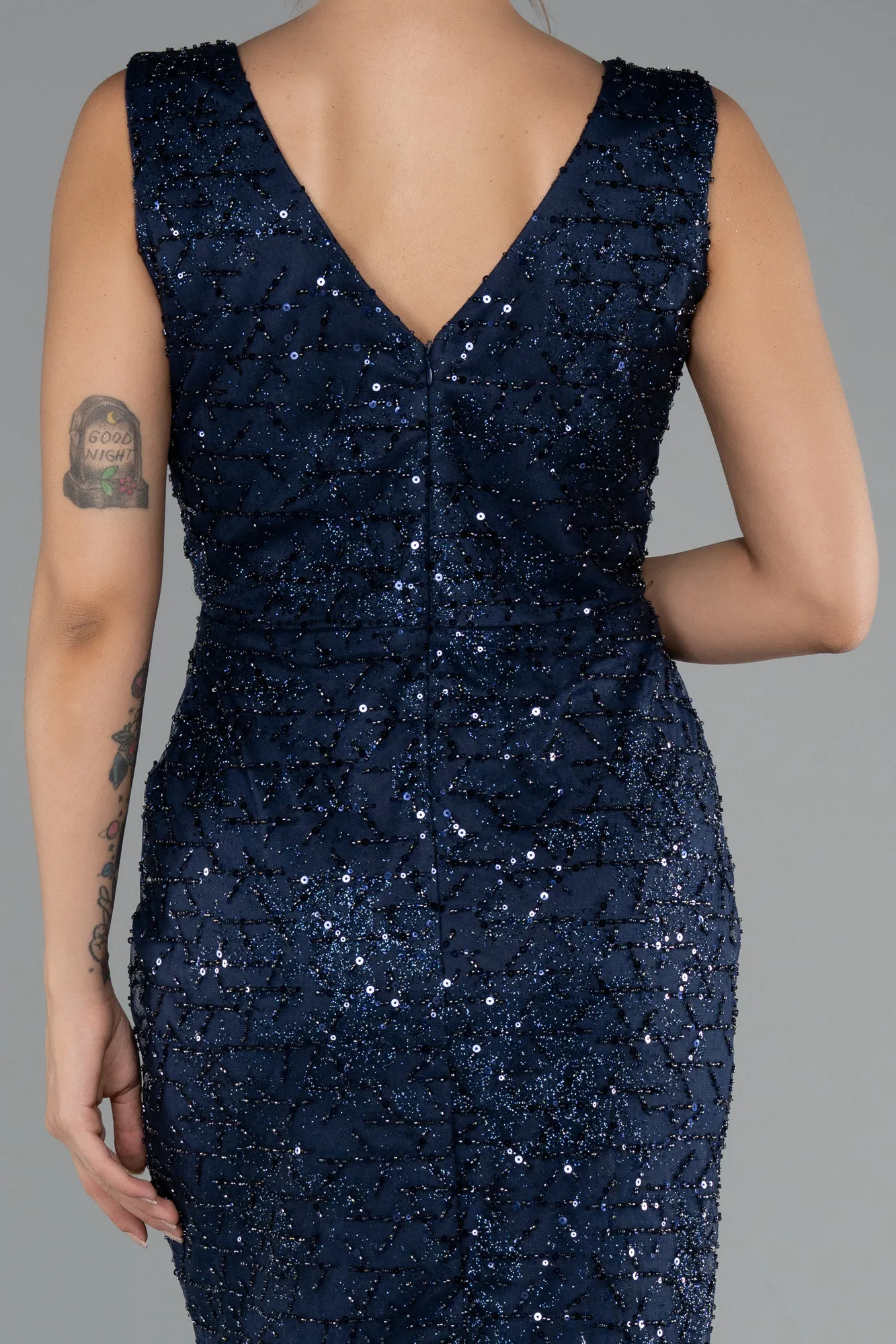Navy Blue-Long Beaded Evening Dress ABU5187