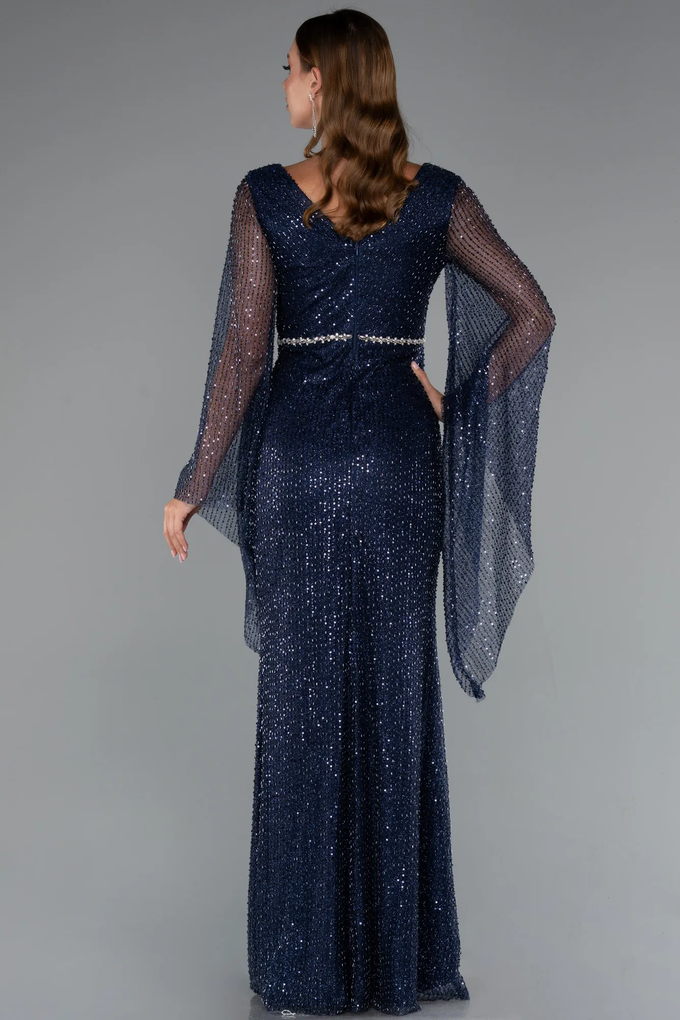 Navy Blue-Long Beaded Evening Dress ABU5230