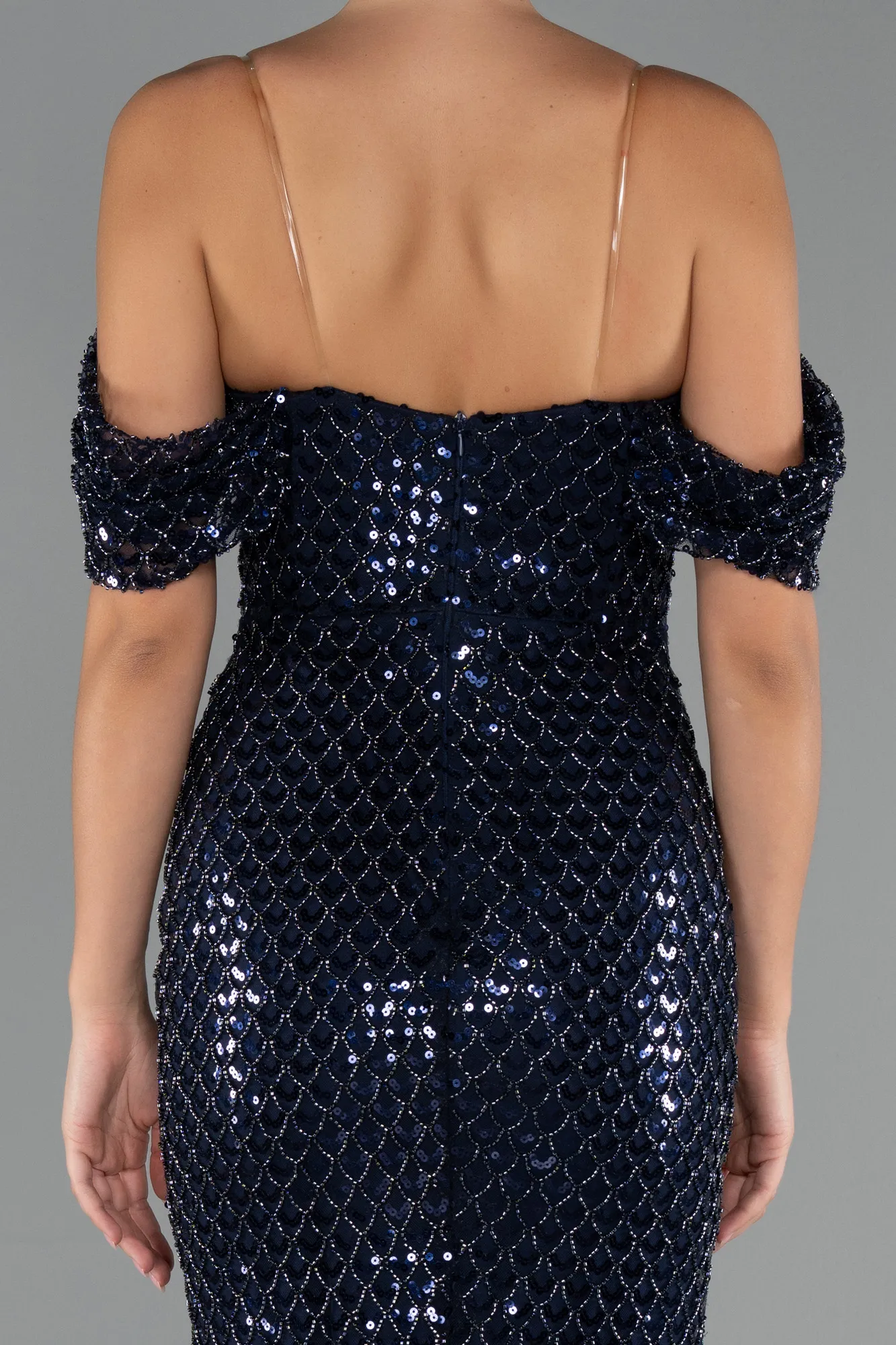 Navy Blue-Long Beaded Evening Dress ABU5239